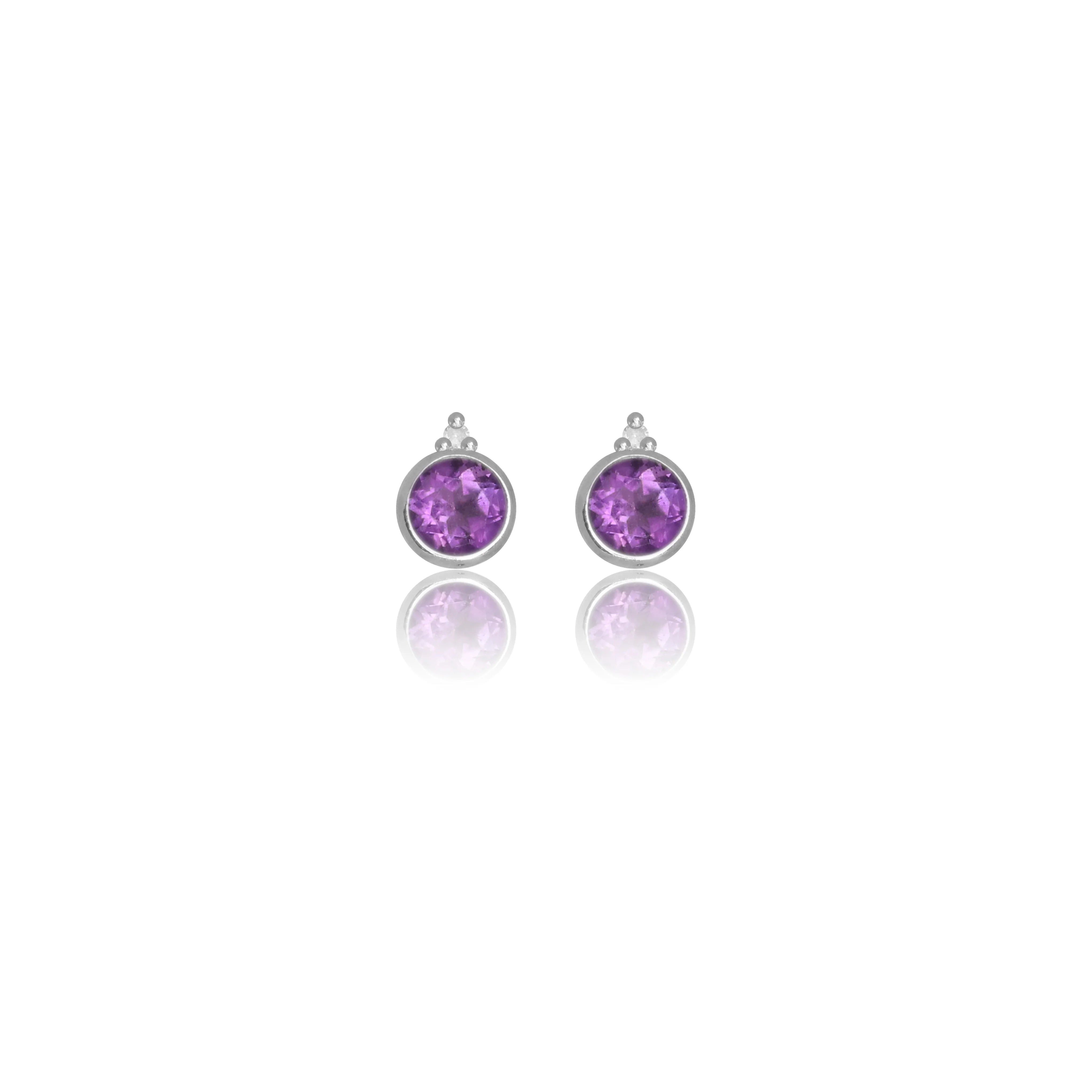 Diamonds by Georgini Natural Amethyst and Two Natural Diamond February Earrings Silver
