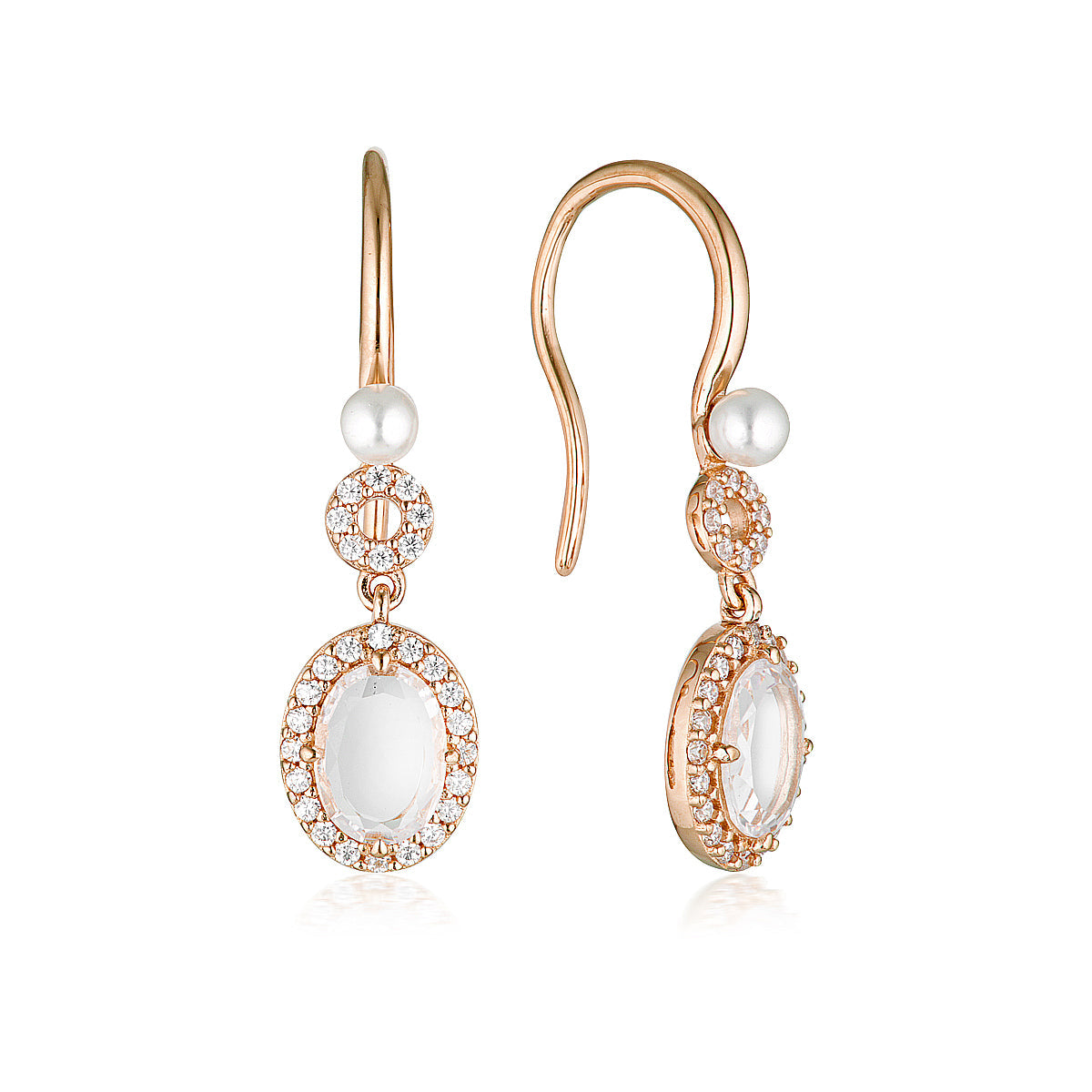 Noel Nights Sliced Stone Pearl Drop Earrings Rose Gold