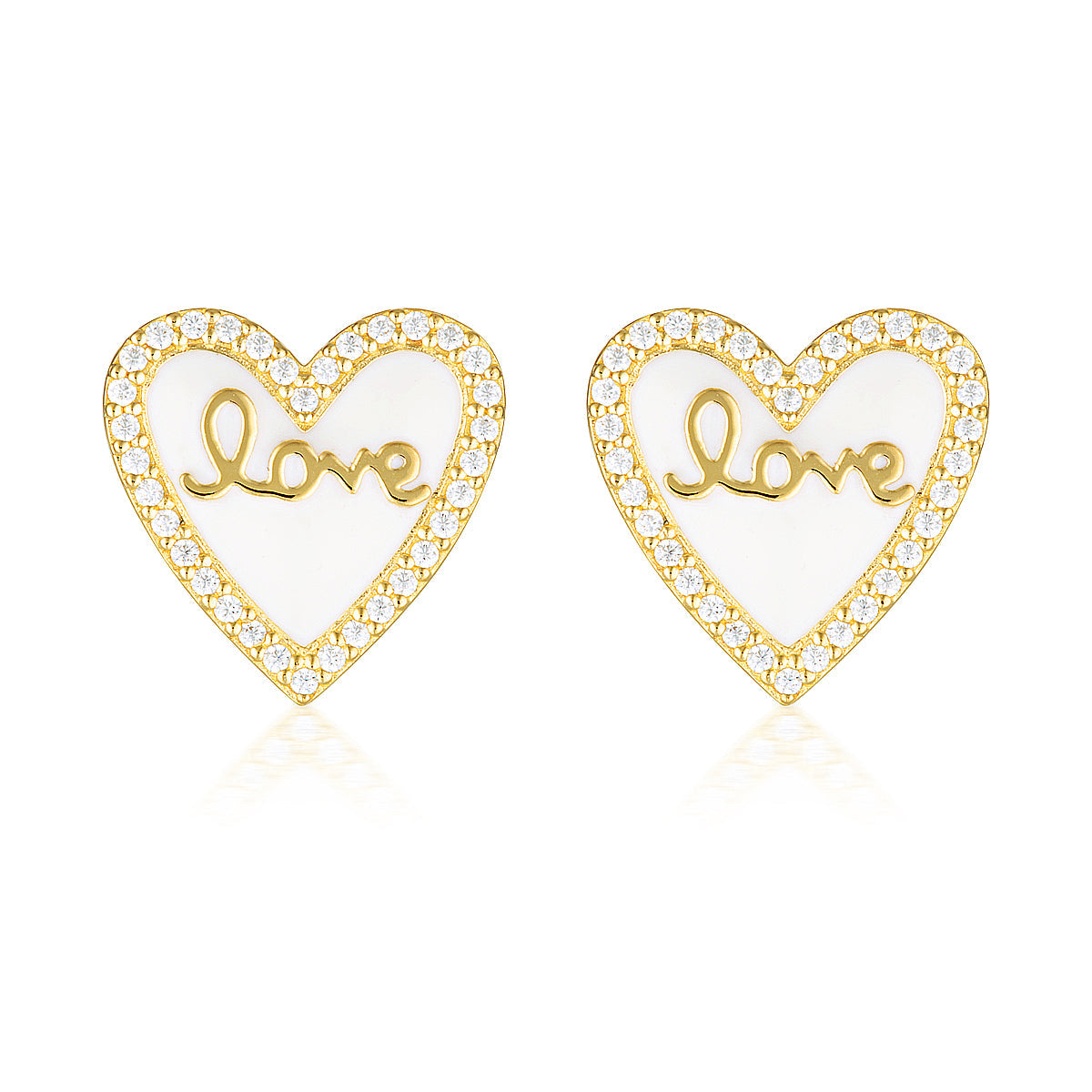 Reflection Enamel Love Heart Stud Earrings Gold