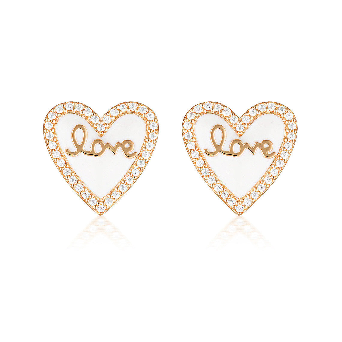 Reflection Enamel Love Heart Stud Earrings Rose Gold