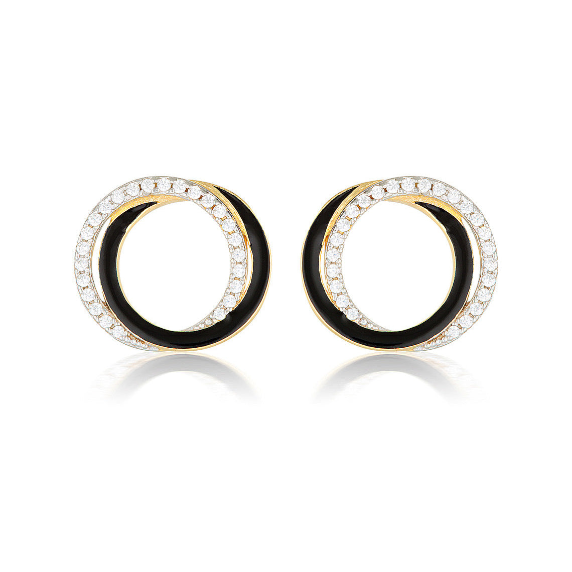 Reflection Circles Earring Gold, Silver & Black Enamel