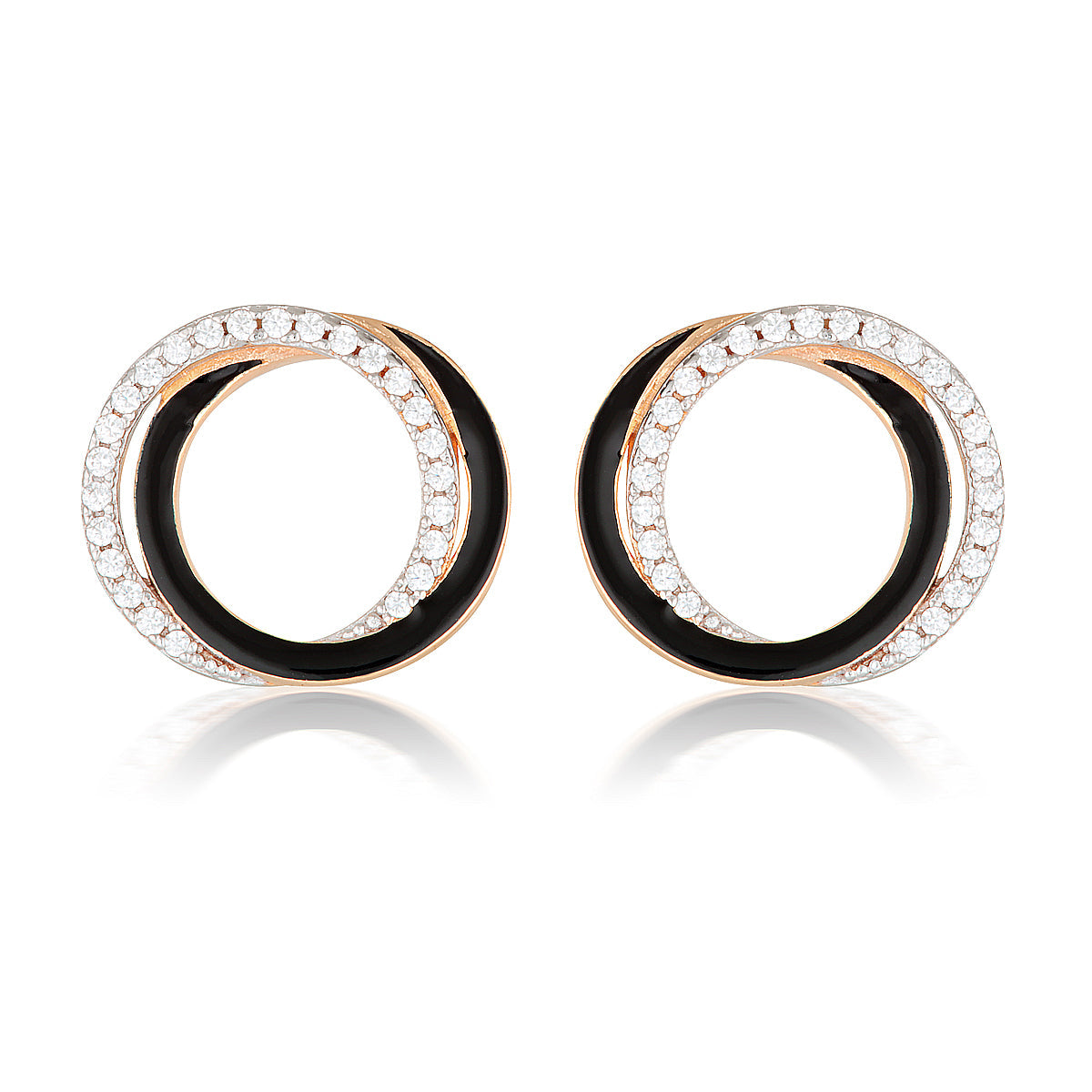 Reflection Circles Earring Rose Gold, Silver & Black Enamel