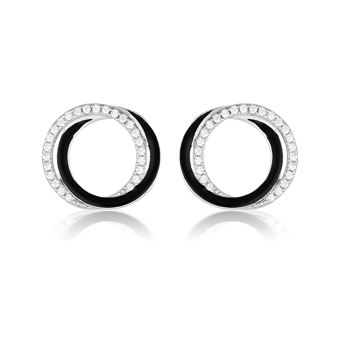 Reflection Circles Earring Silver & Black Enamel