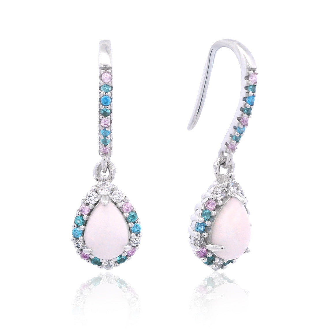 Georgini Wisteria Created Opal Floribunda Shepherd Hook Earrings Silver