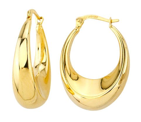 9ct Yellow Gold Silver Bonded Oval Hoop Earrings