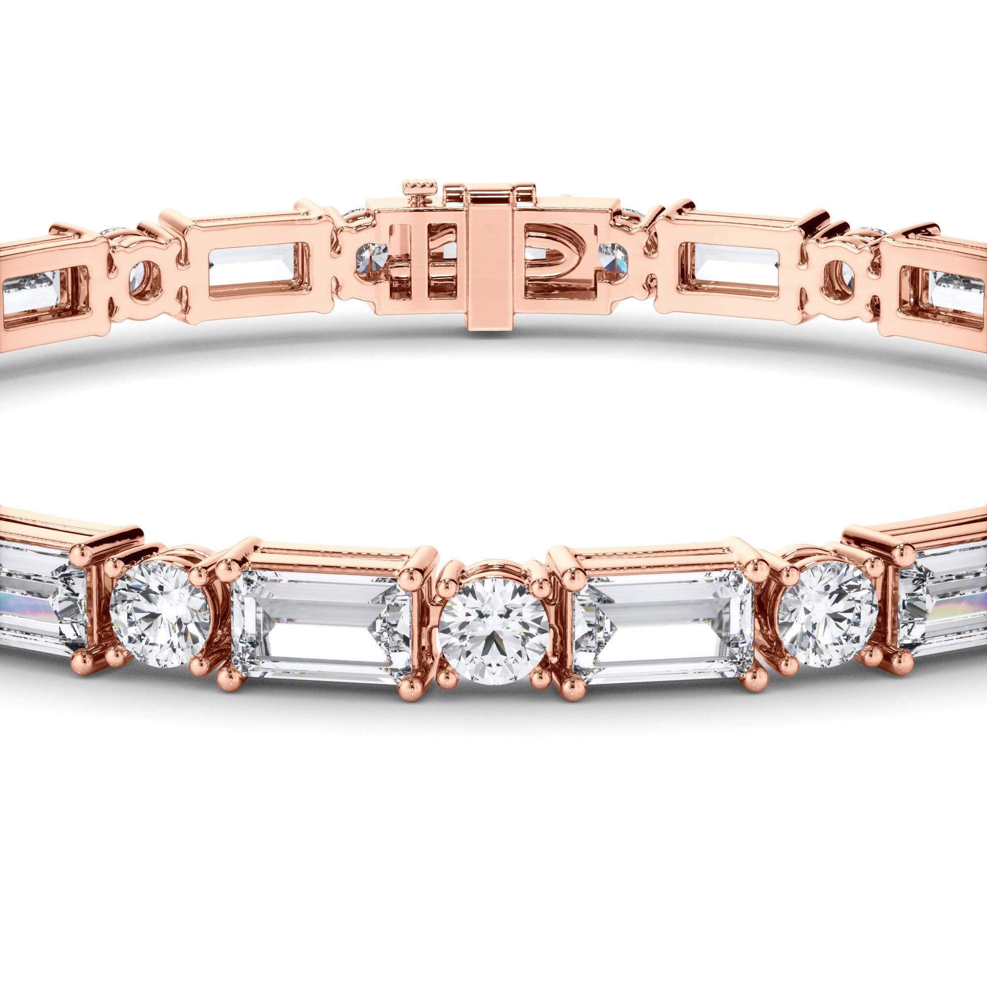 Round Brilliant & Baguette Cut Natural Mined Diamond Tennis Bracelet