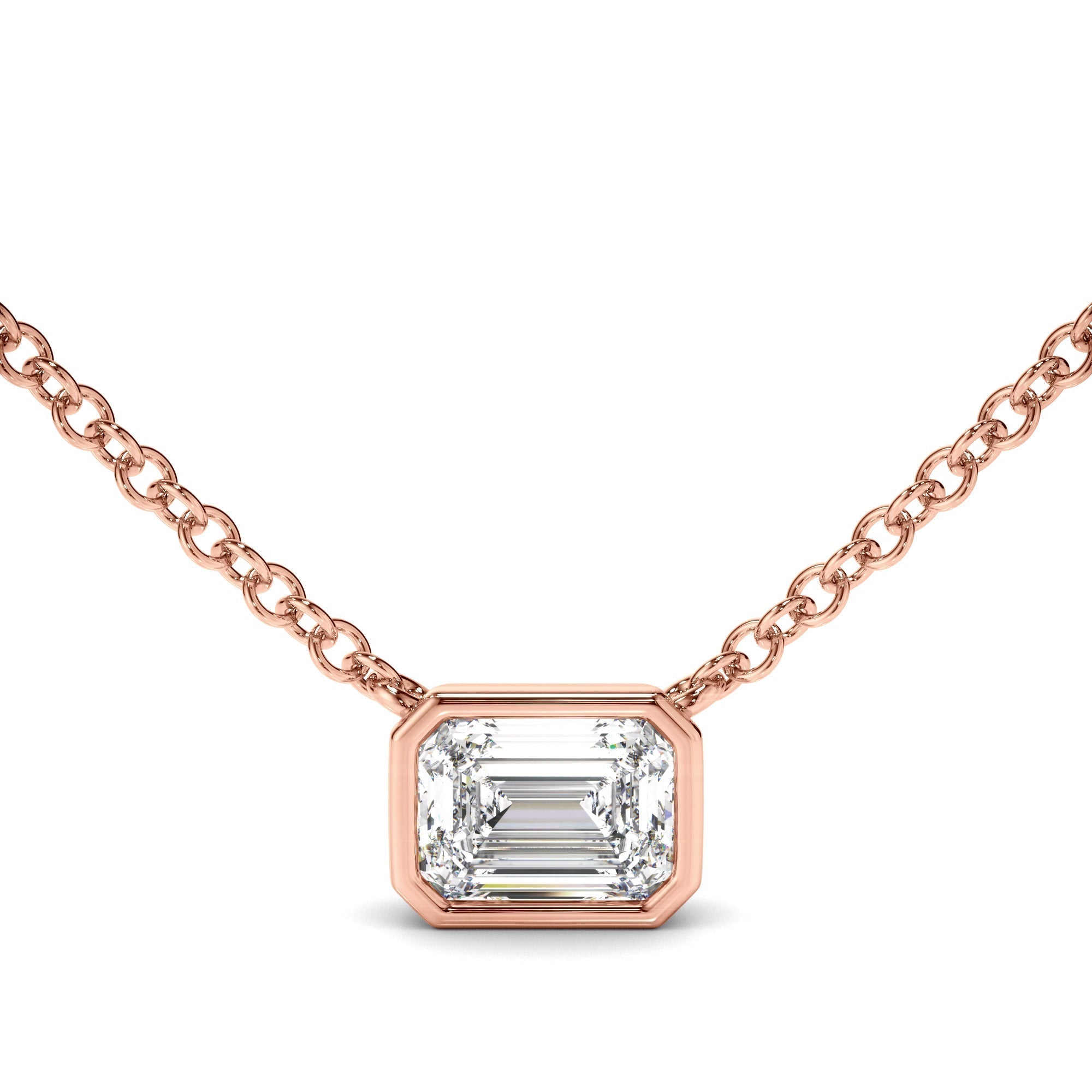 Emerald Cut Diamond Bezel Set Necklet