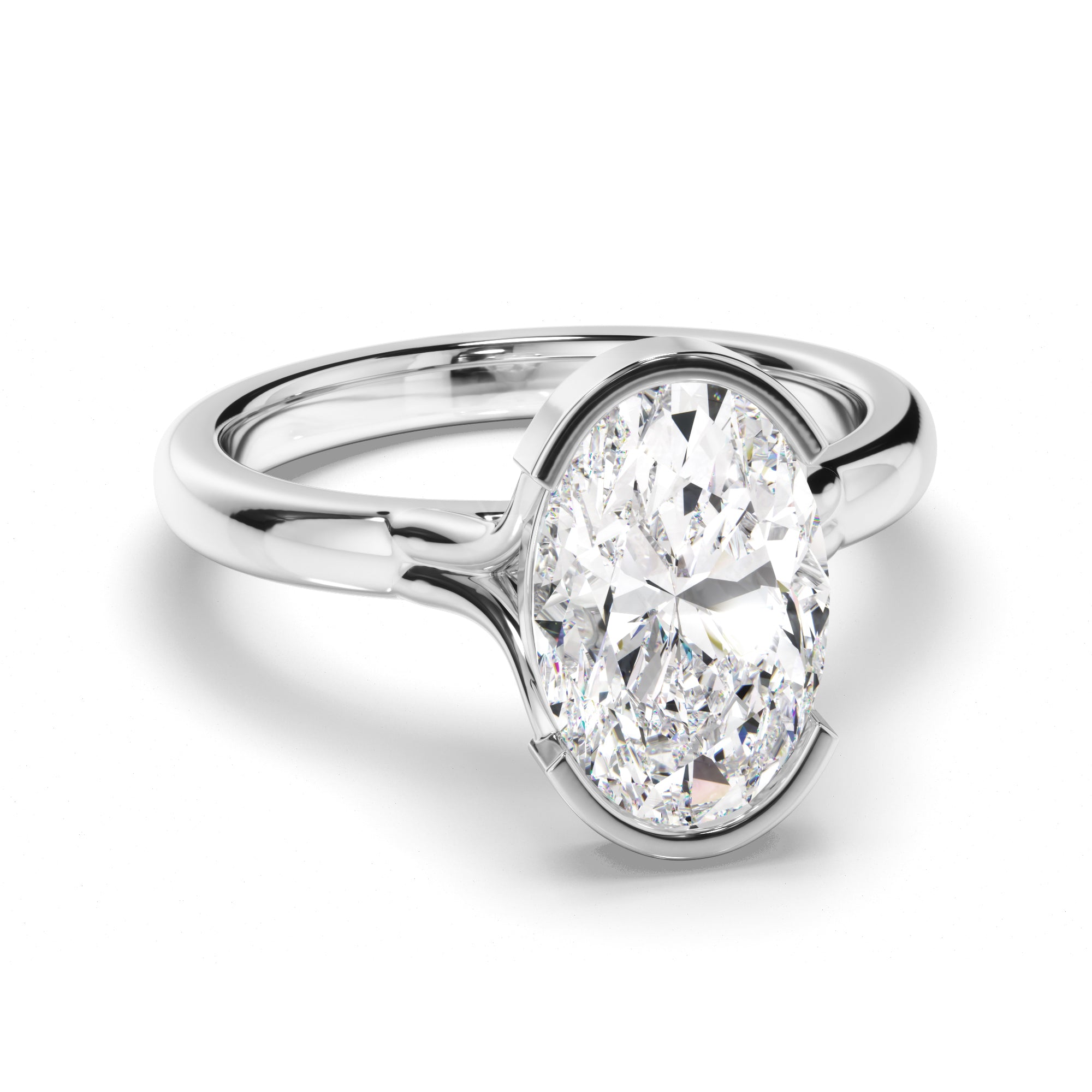 Oval Cut Diamond Half-Bezel Set Engagement Ring