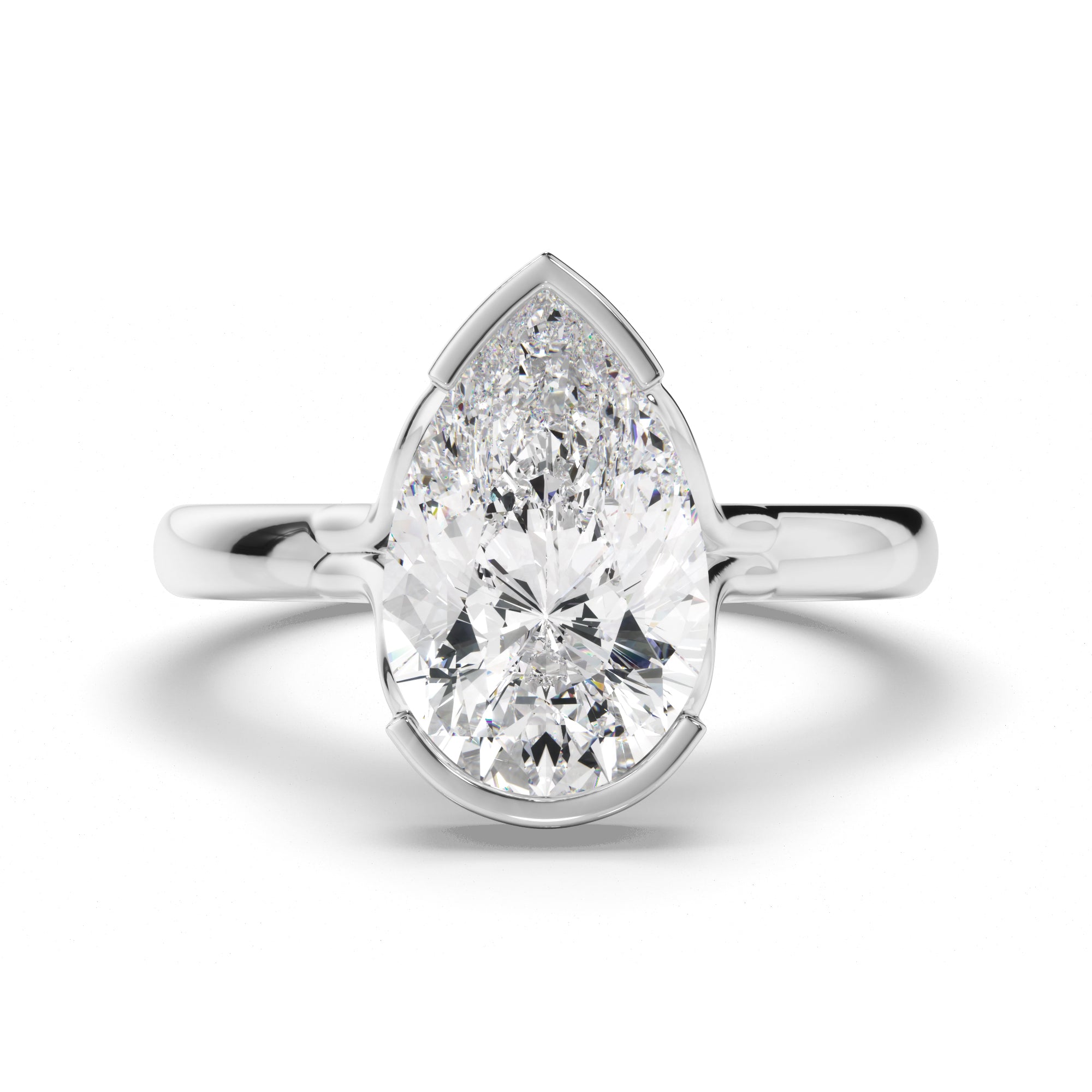 Pear Cut Diamond Half-Bezel Set Engagement Ring