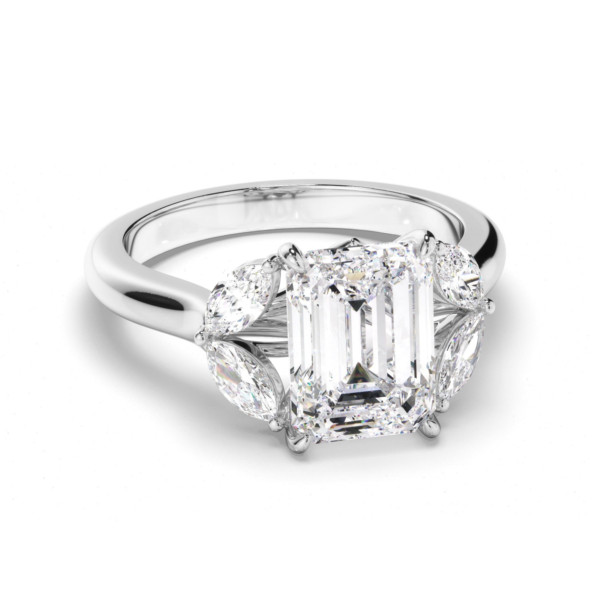 Emerald Cut Diamond Engagement Ring with Marquise Sides