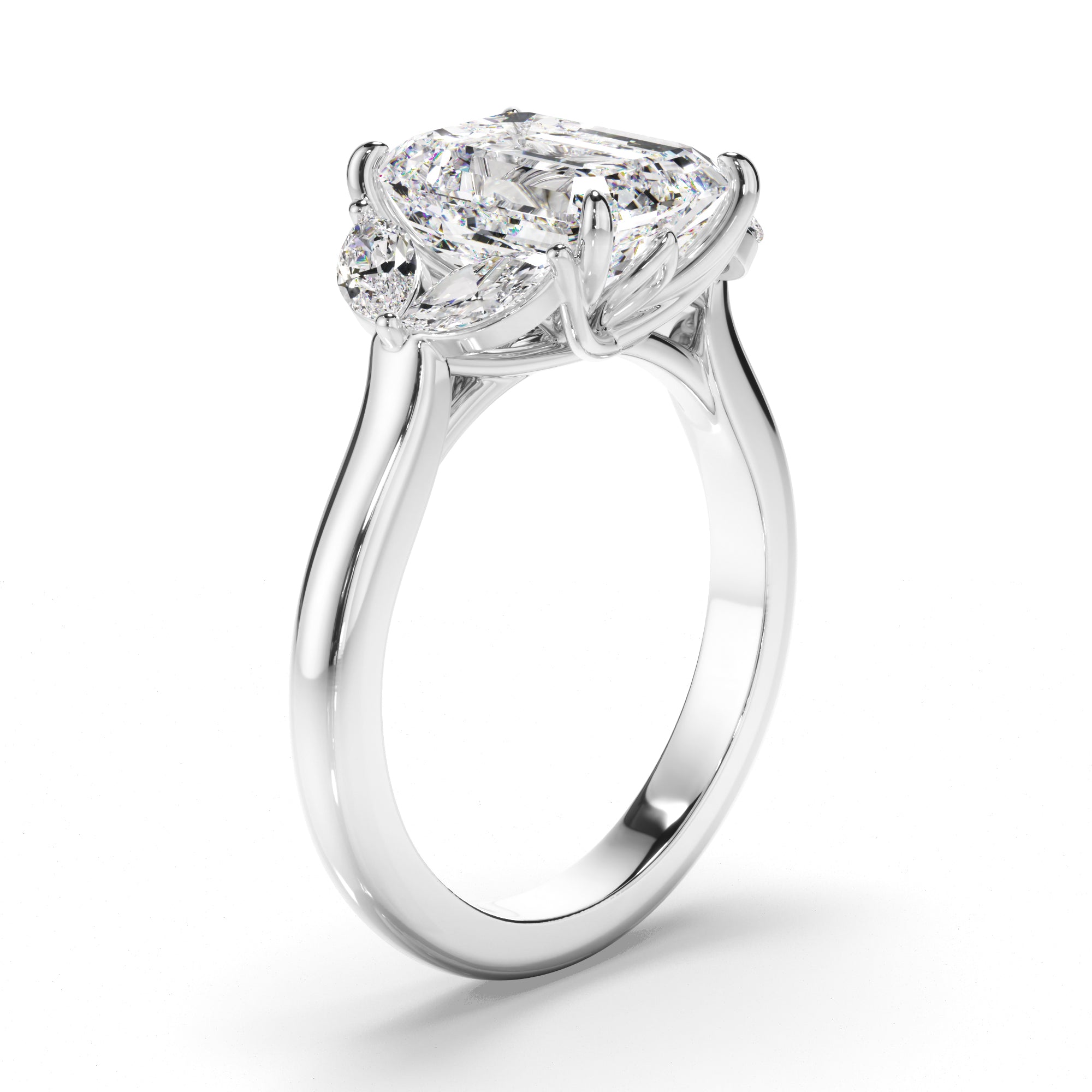 Emerald Cut Diamond Engagement Ring with Marquise Sides
