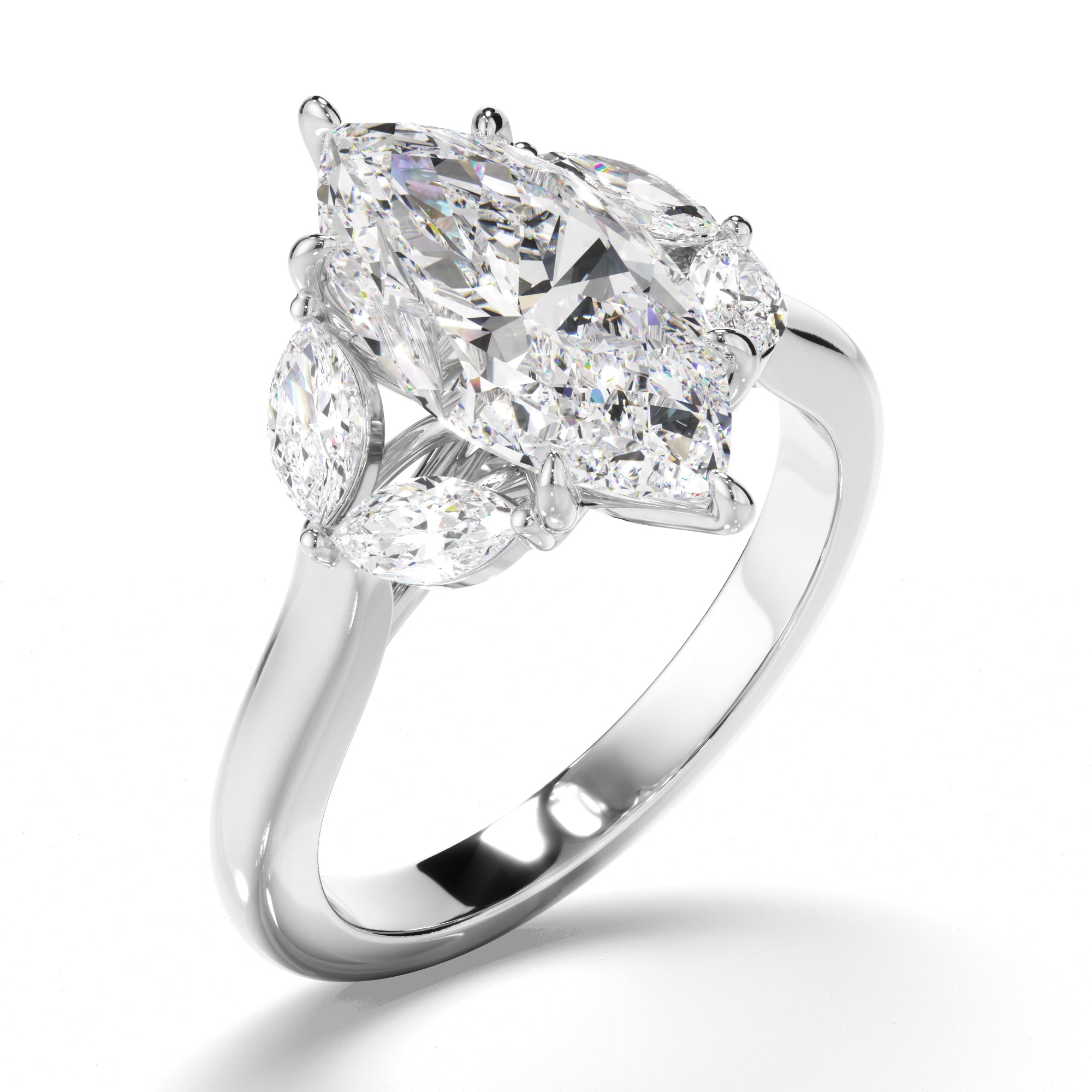 Marquise Cut Diamond Engagement Ring with Marquise Sides