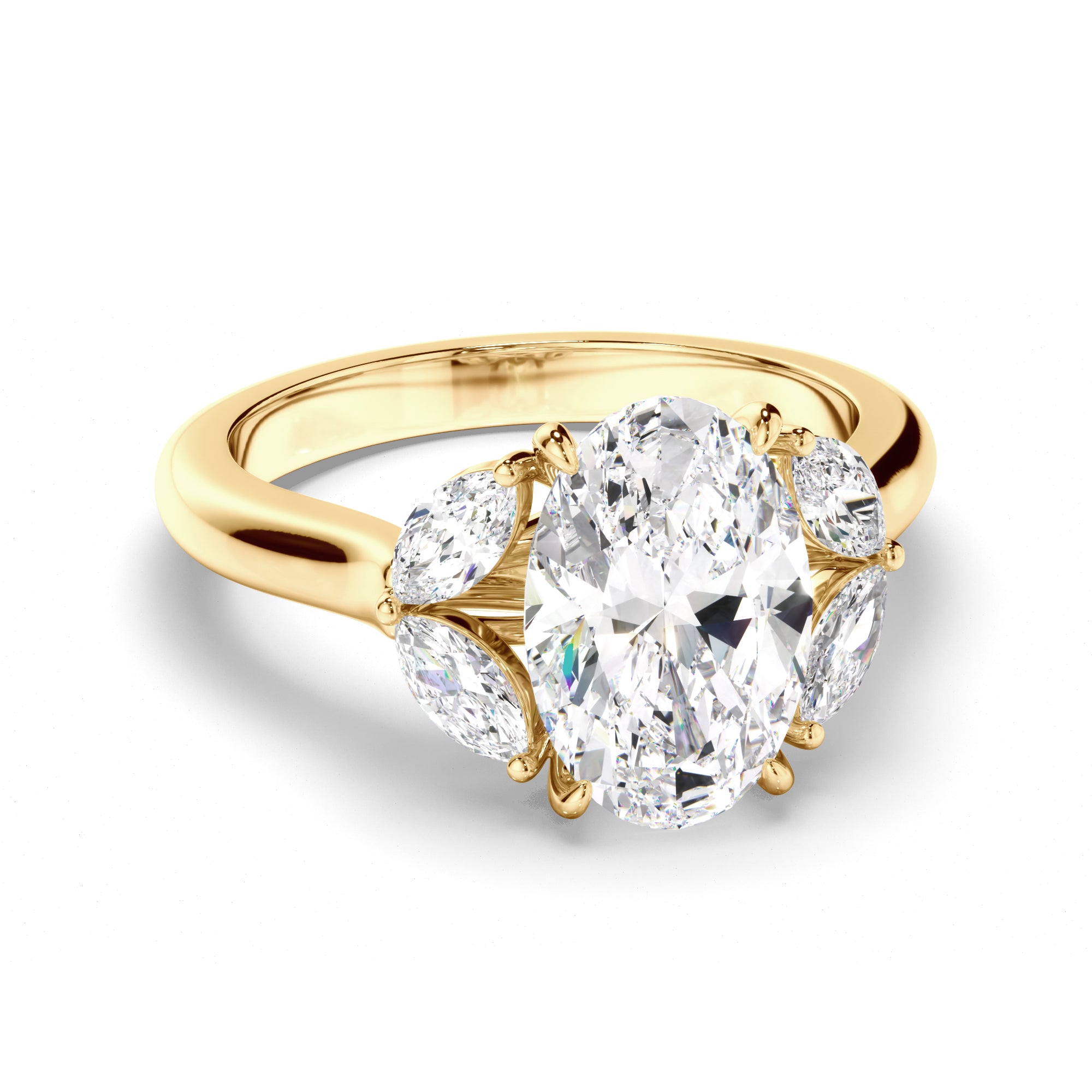 Oval Cut Diamond Engagement Ring with Marquise Sides