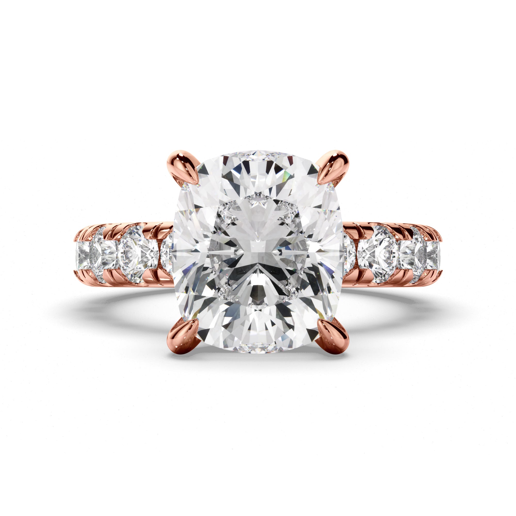 Cushion Cut Diamond Engagement Ring with Diamond Sides