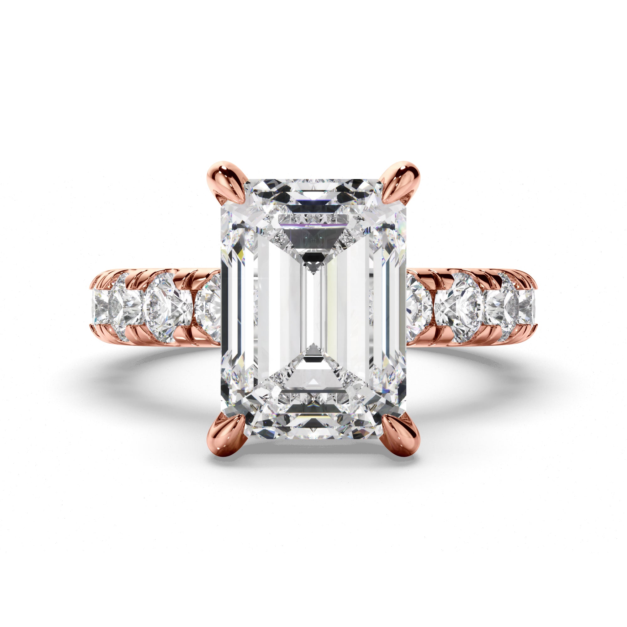 Emerald Cut Diamond Engagement Ring with Diamond Sides
