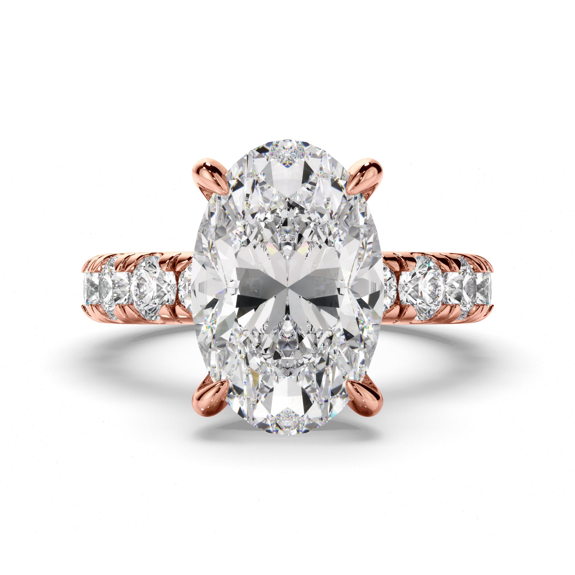 Oval Cut Diamond Engagement Ring with Diamond Sides