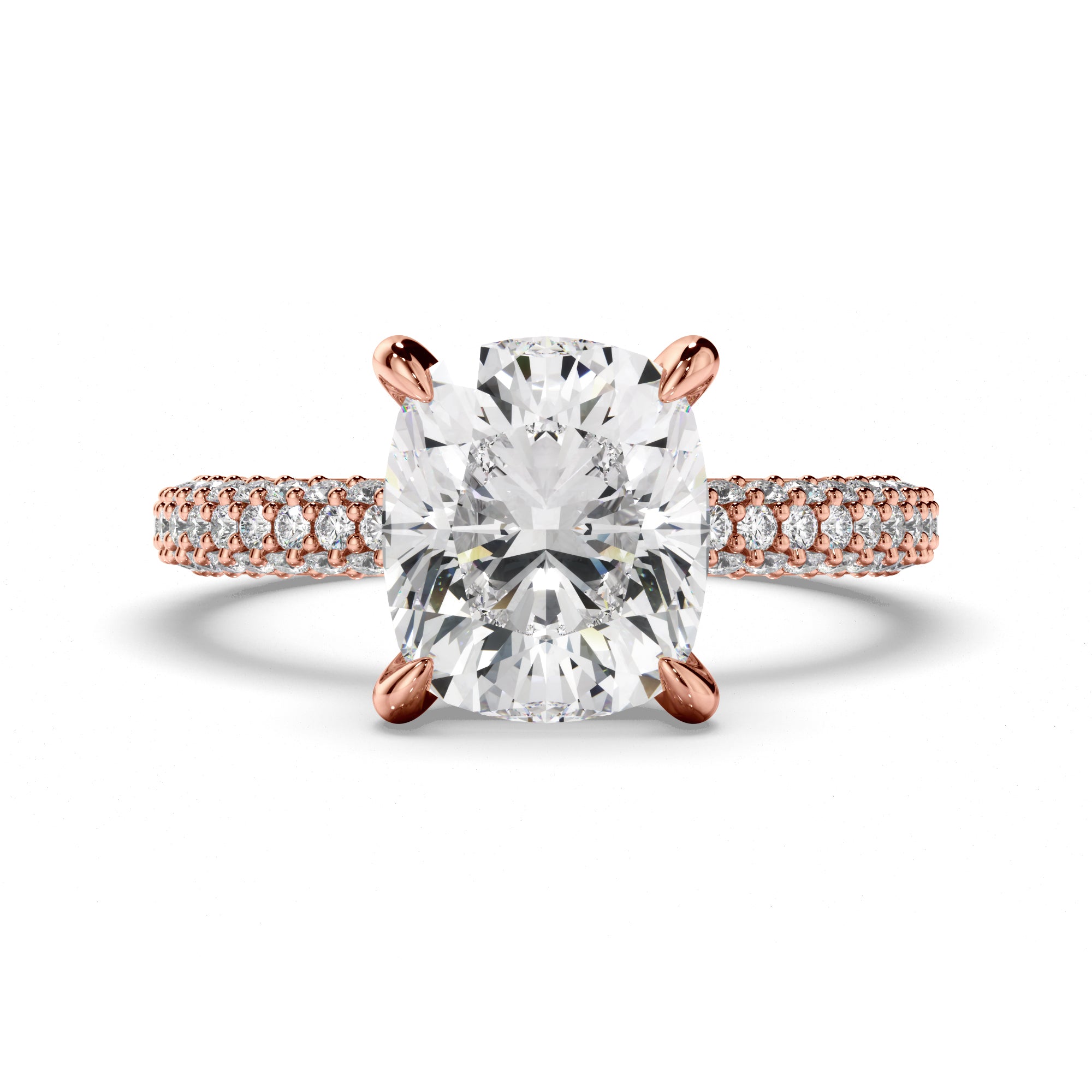 Cushion Cut Diamond Engagement Ring with Diamond Sides