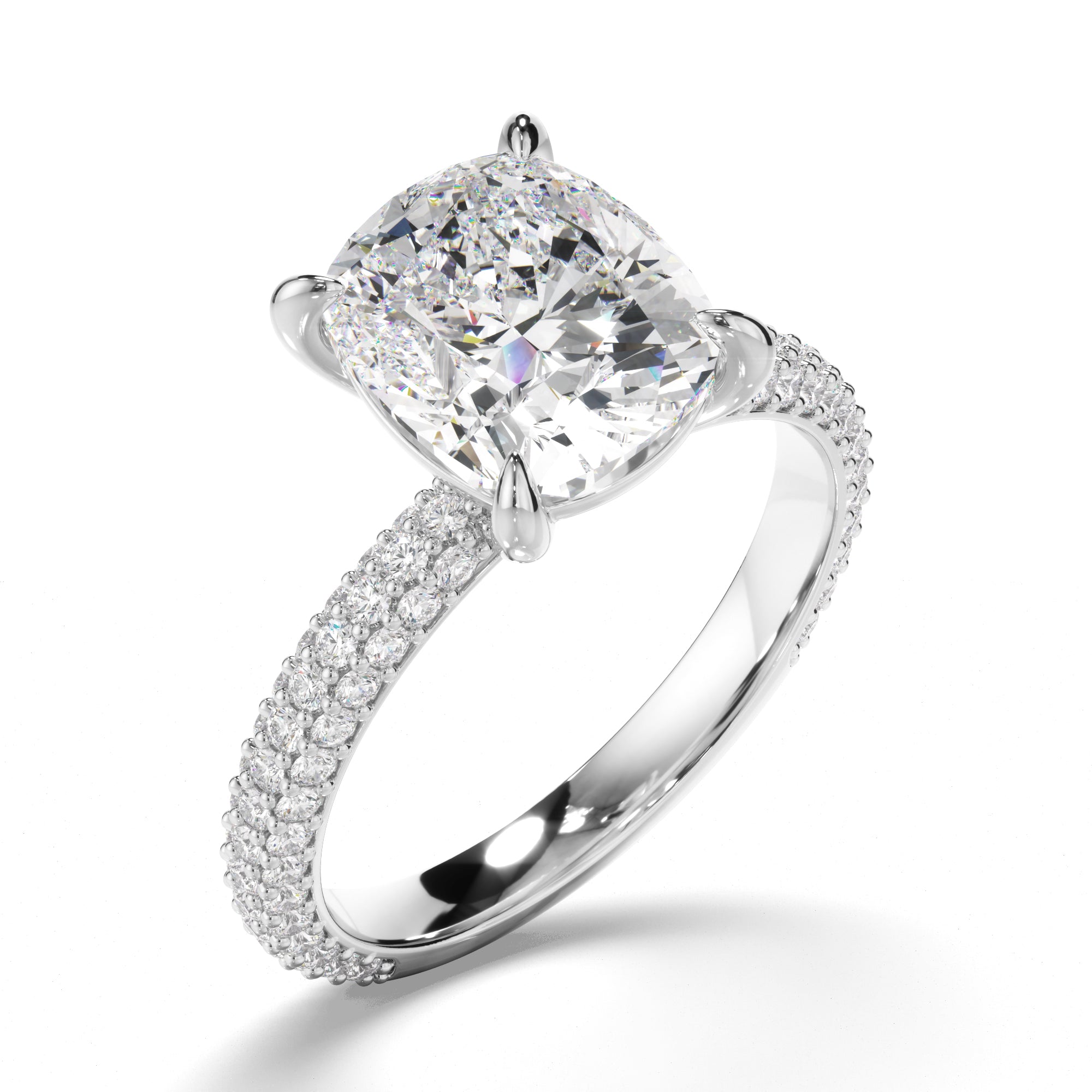 Cushion Cut Diamond Engagement Ring with Diamond Sides