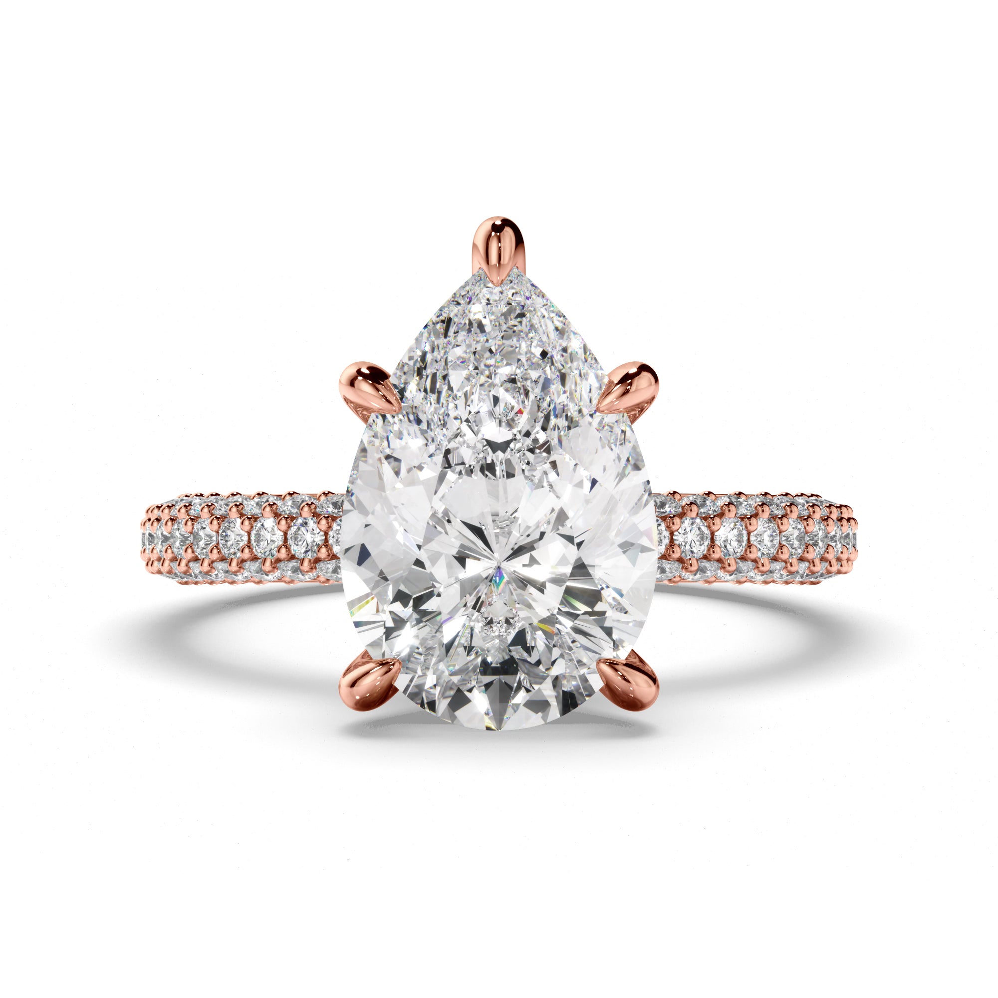 Pear Cut Diamond Engagement Ring with Diamond Sides