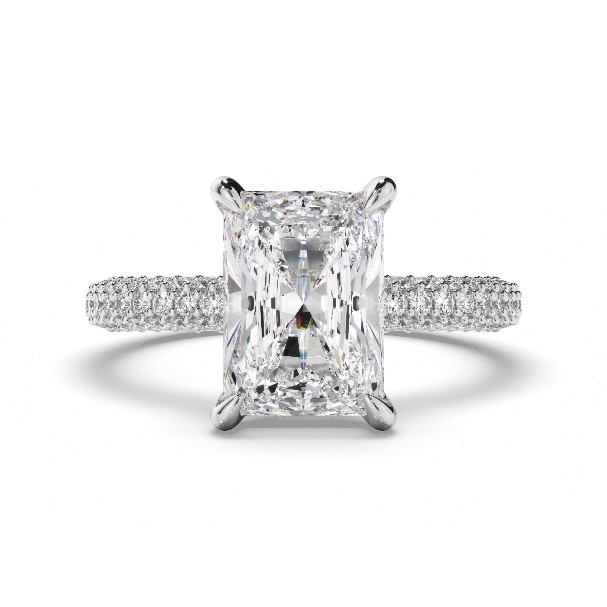 Radiant Cut Diamond Engagement Ring with Diamond Sides