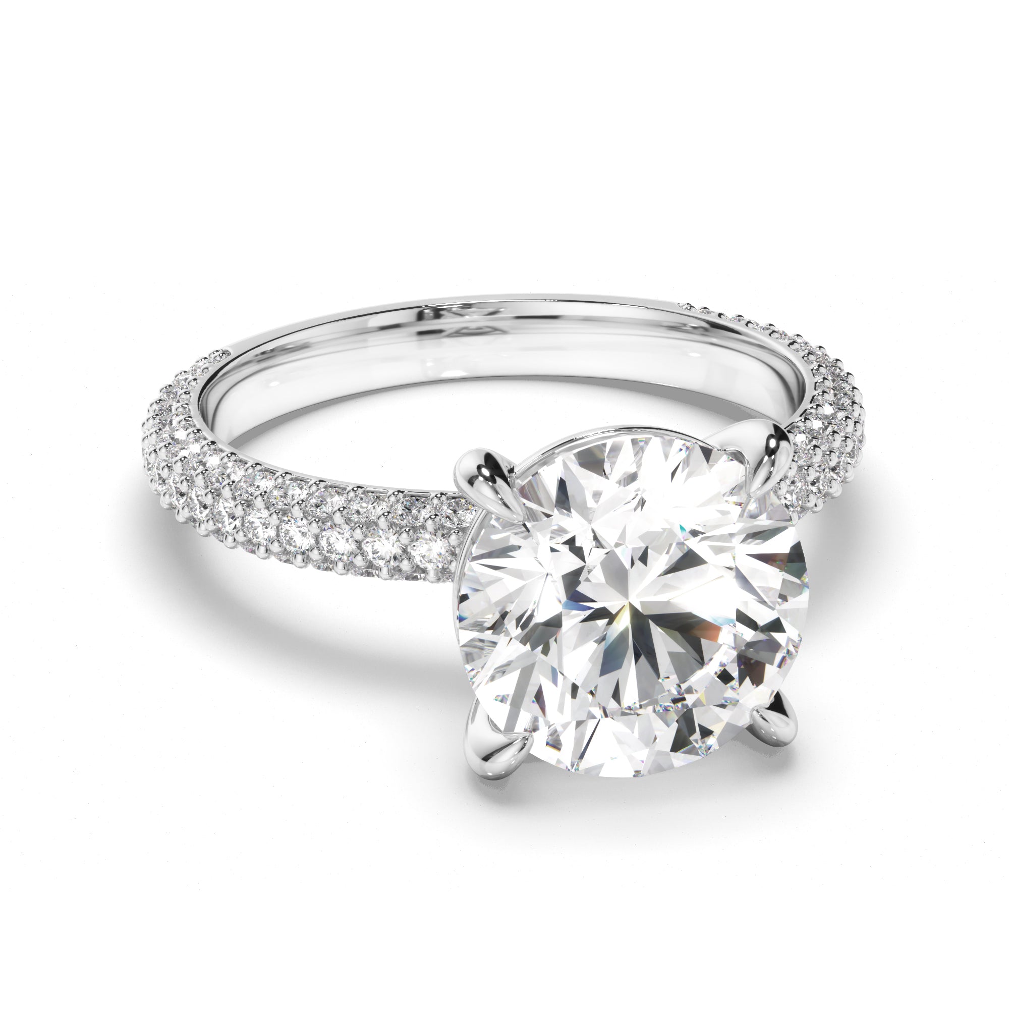 Round Brilliant Cut Diamond Engagement Ring with Diamond Sides