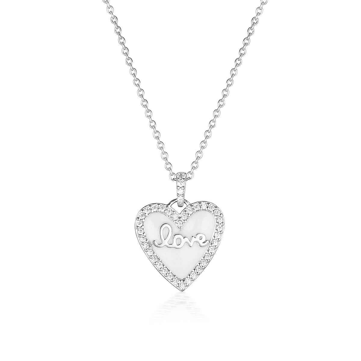 Reflection Enamel Love Heart Pendant Silver