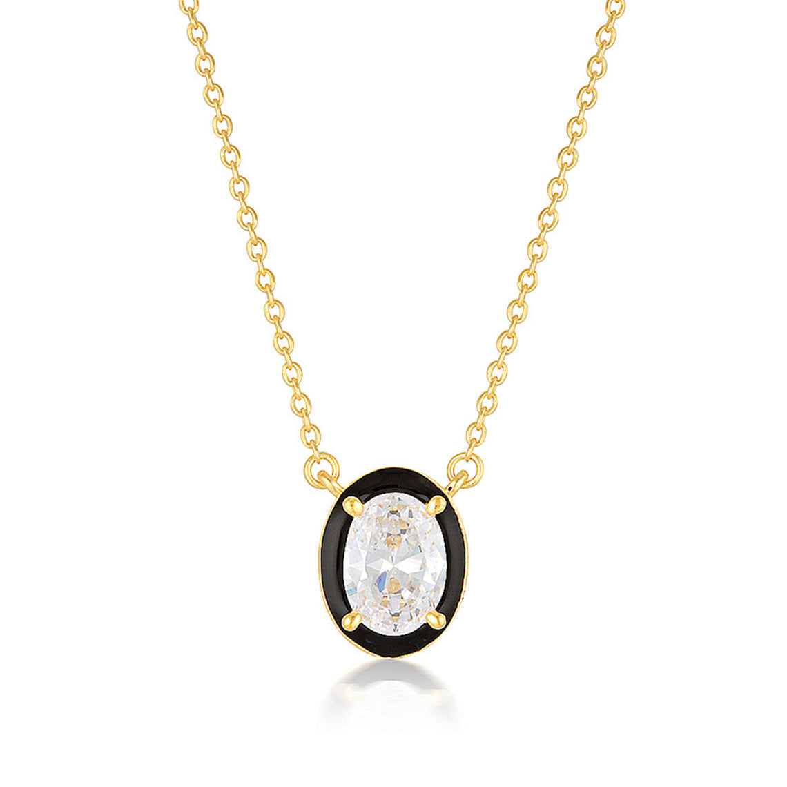 Reflection Oval Pendant Gold & Black Enamel