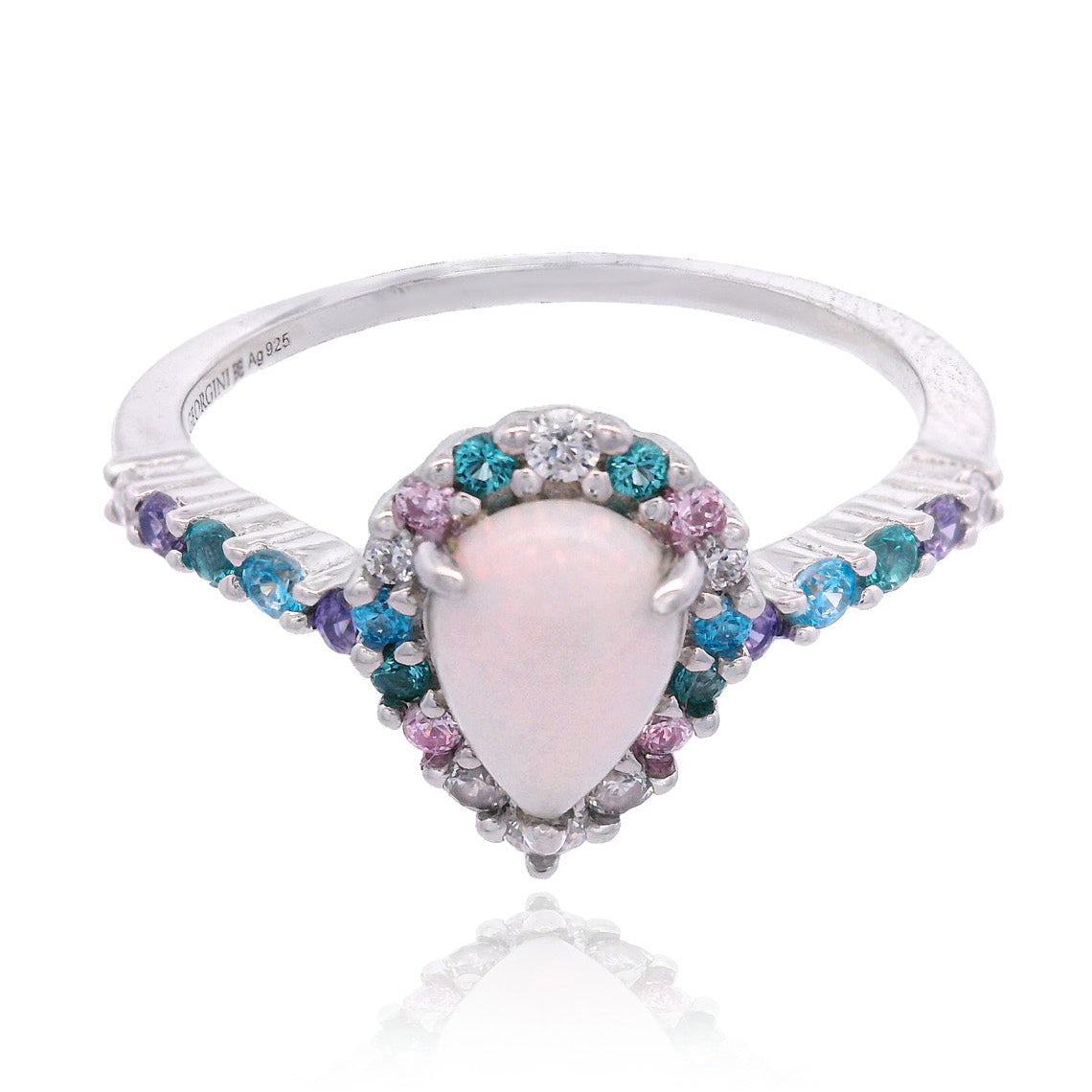 Georgini Wisteria Created Opal Floribunda Ring Silver