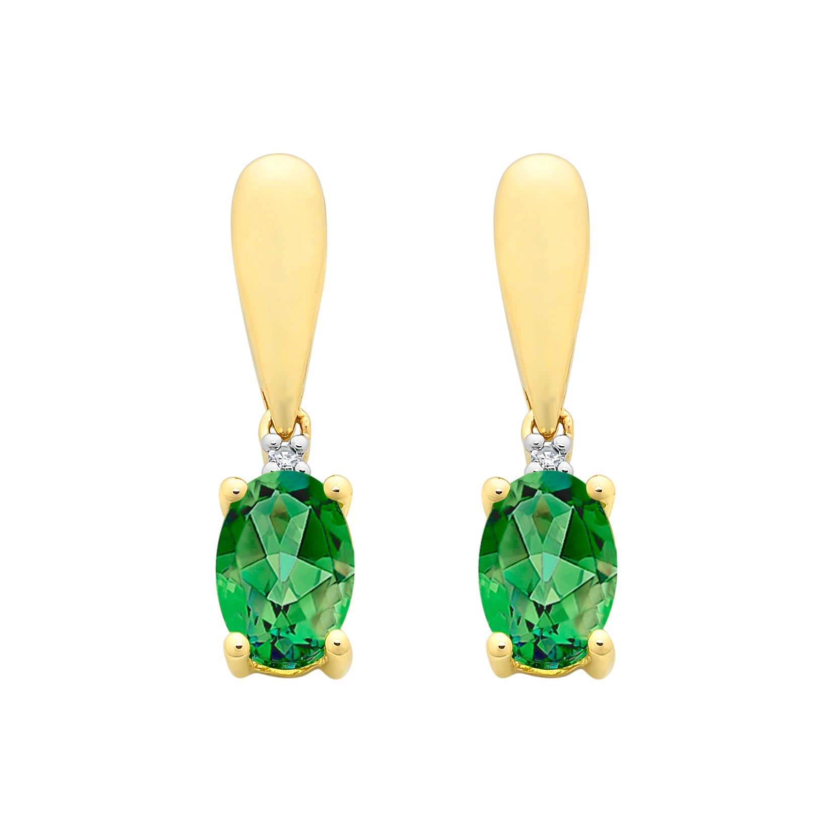9ct Gold Created Emerald & Diamond Earrings
