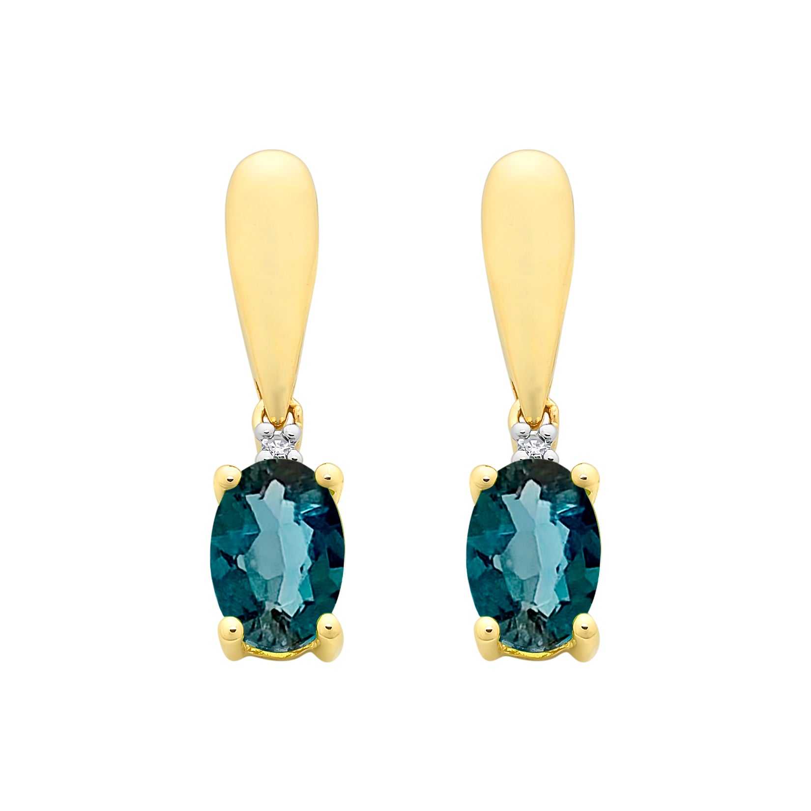9ct Gold London Blue Topaz & Diamond Earrings