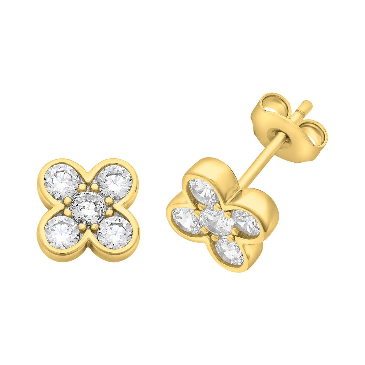 Gold-Plated Sterling Silver Cubic Zirconia Clover Earrings