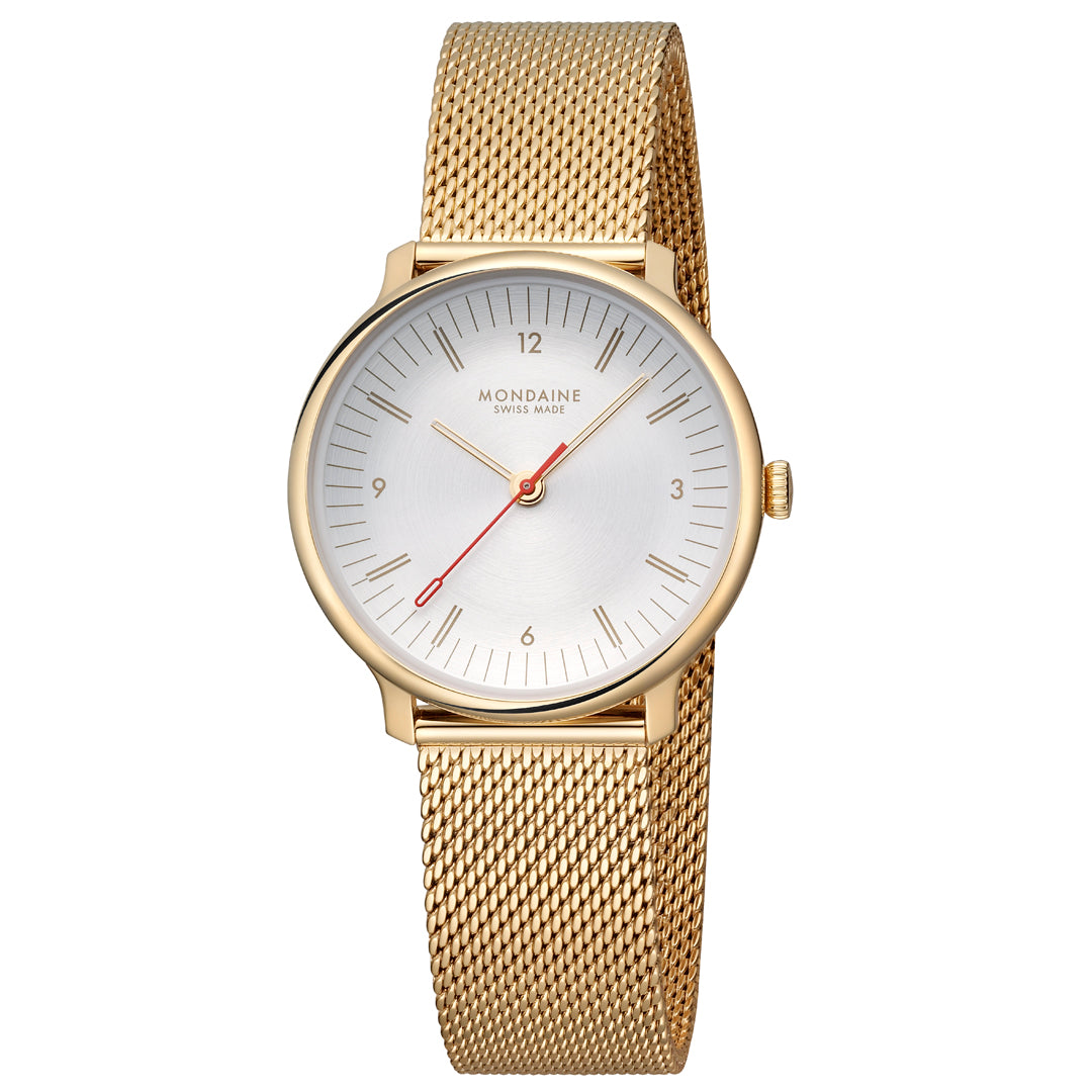 Mondaine Doppio Gold Plated Stainless Steel 33mm Watch - MLE.33111.SM