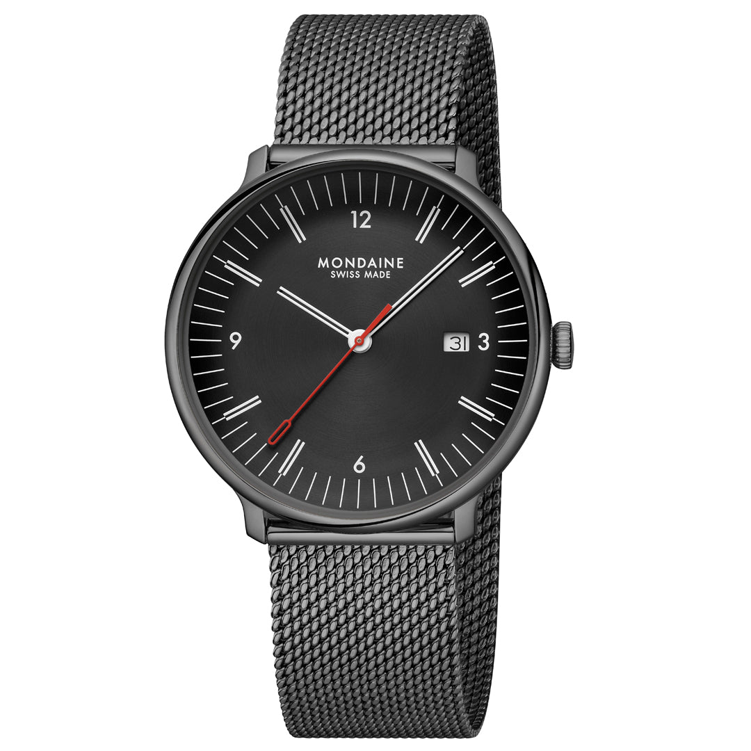 Mondaine Doppio Black Stainless Steel 41mm Watch - MLE.41220.SM