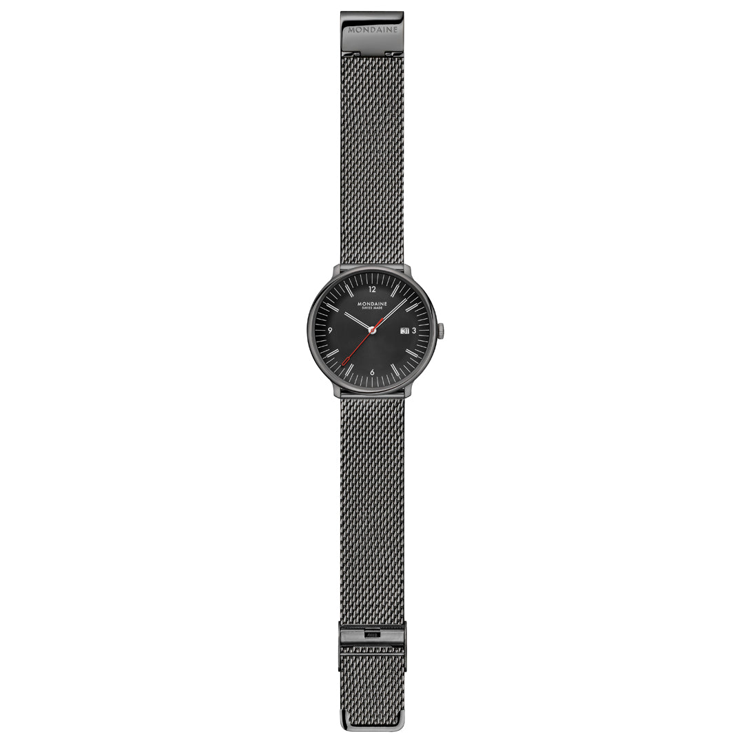 Mondaine Doppio Black Stainless Steel 41mm Watch - MLE.41220.SM