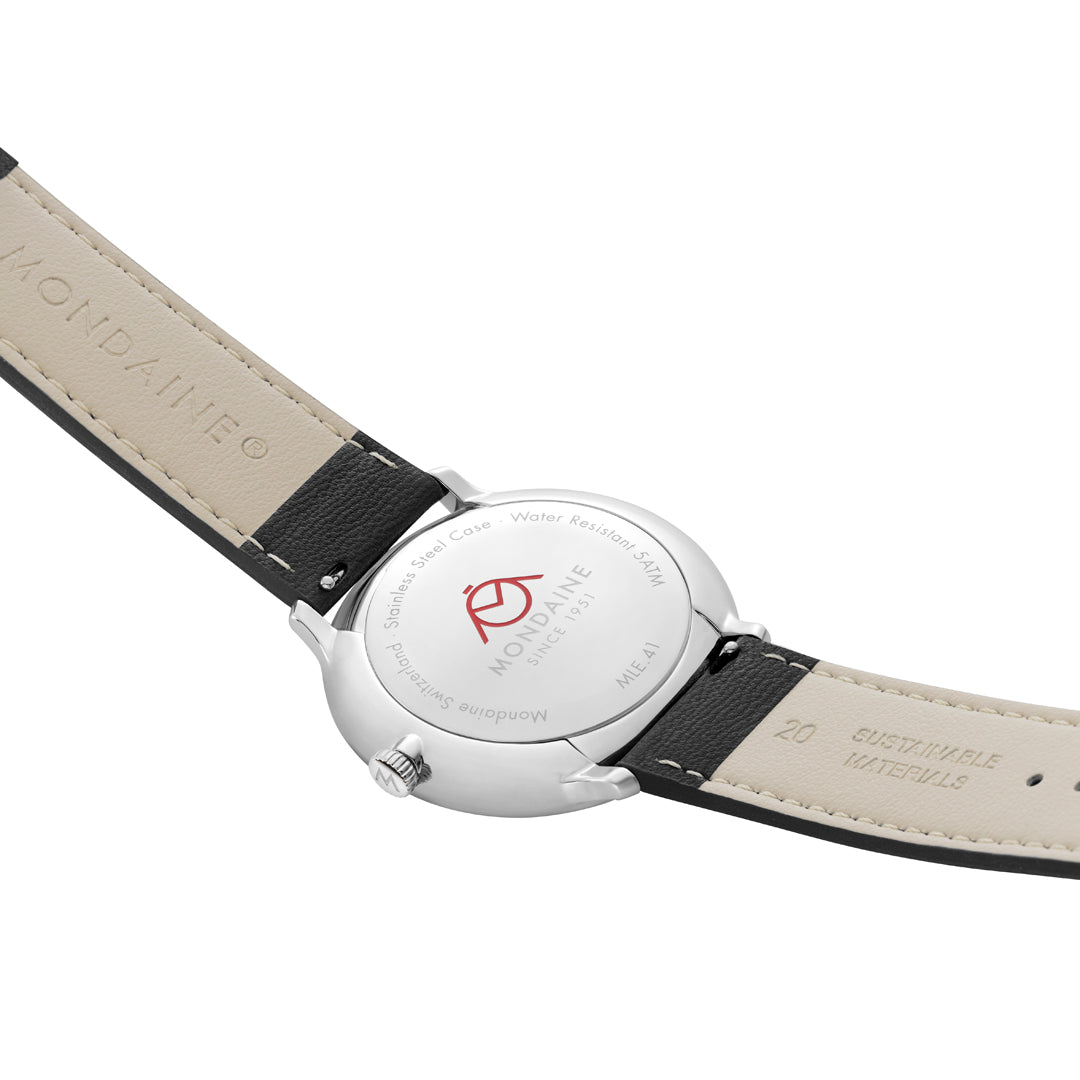 Mondaine Doppio Solar Black Leather 41mm Watch - MLE.41910.LBV