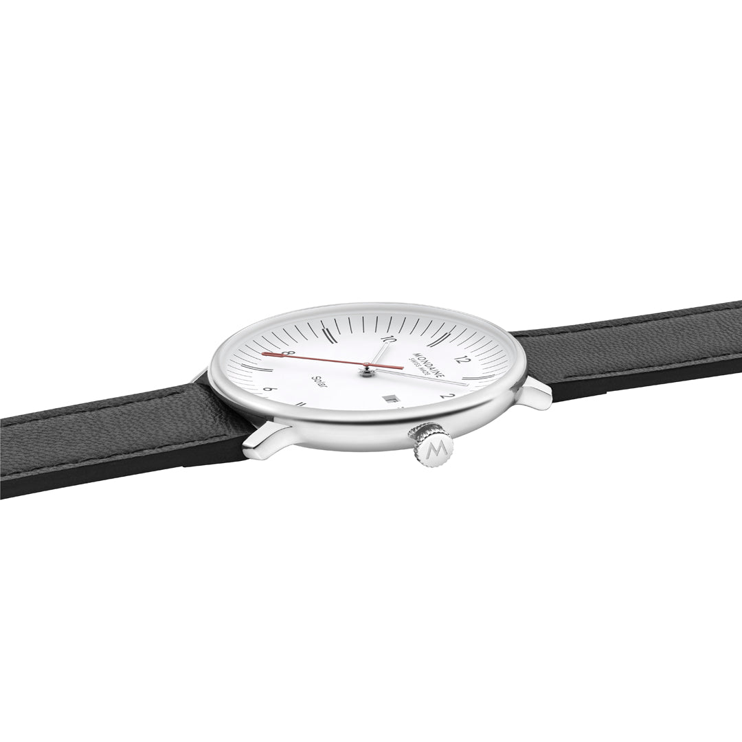 Mondaine Doppio Solar Black Leather 41mm Watch - MLE.41910.LBV