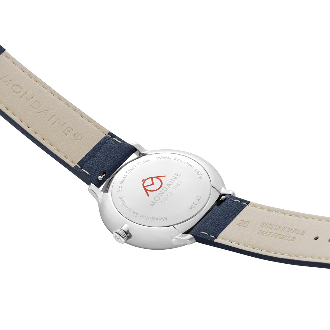 Mondaine Doppio Solar Blue Vegan Leather 41mm Watch - MLE.41910.LDV
