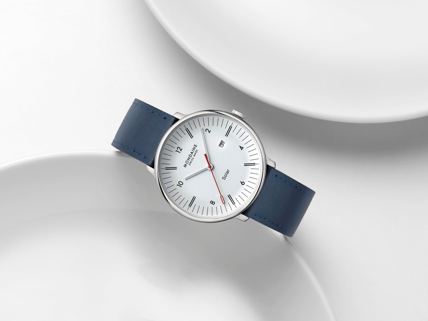 Mondaine Doppio Solar Blue Vegan Leather 41mm Watch - MLE.41910.LDV