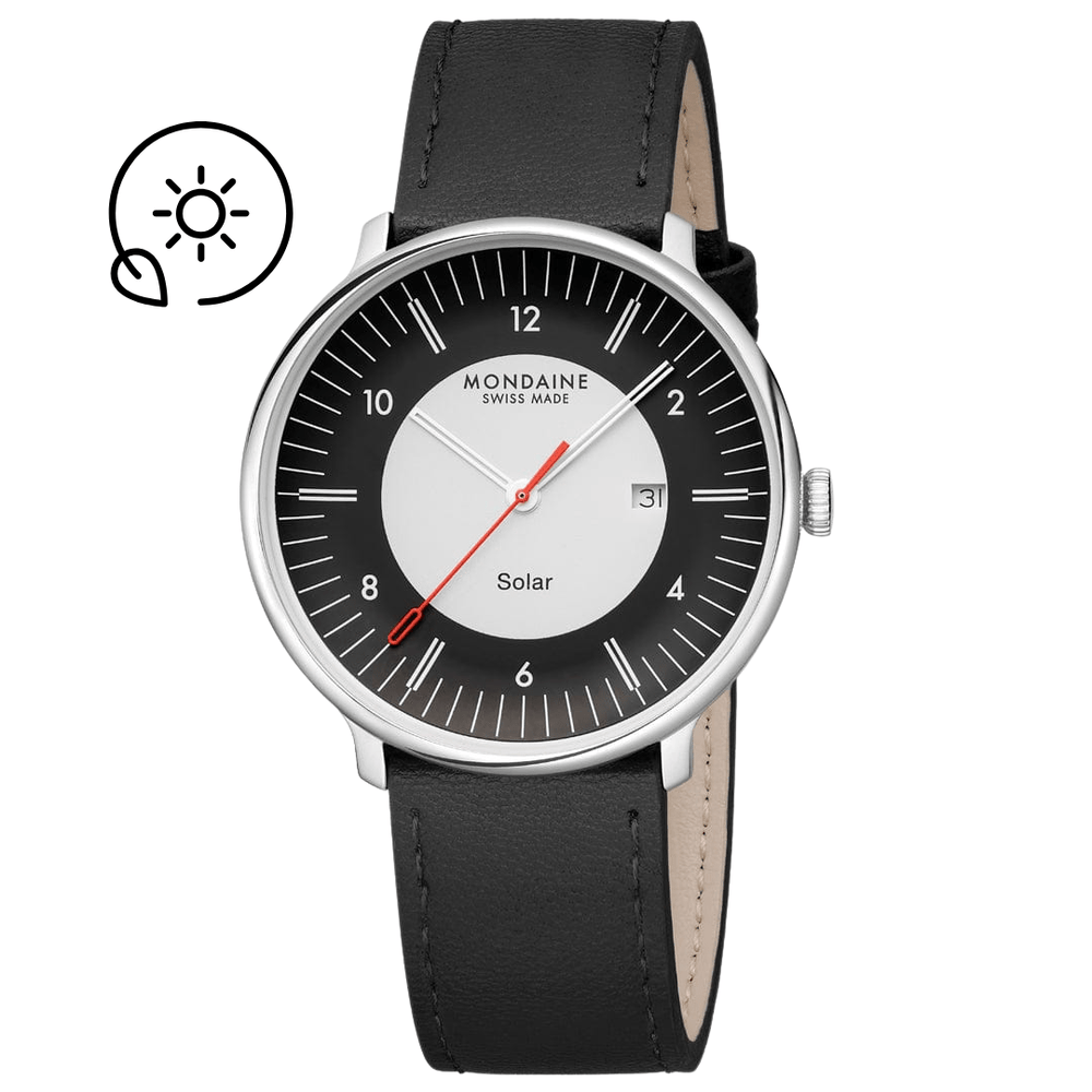 Mondaine Doppio Solar Black Dial Vegan Leather 41mm Watch - MLE.41920.LBV