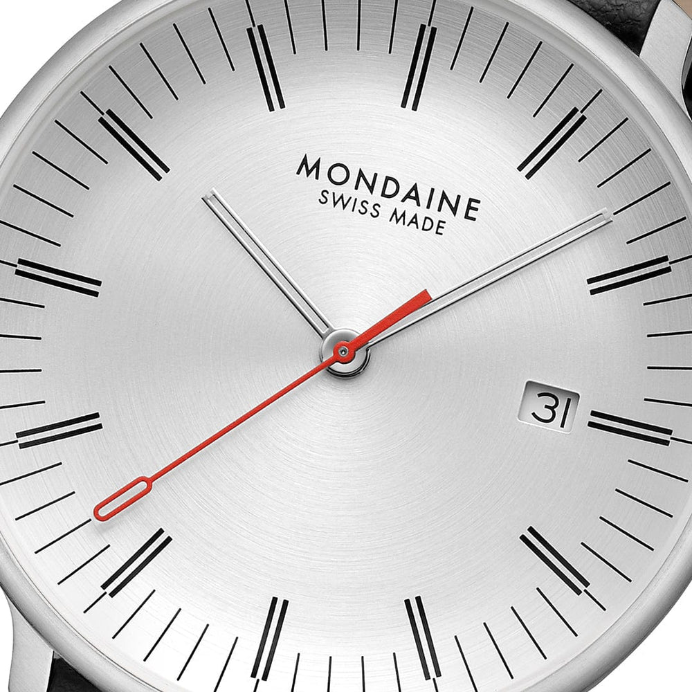 Mondaine Doppio Solar Black Leather 41mm Watch - MLE.41910.LBV