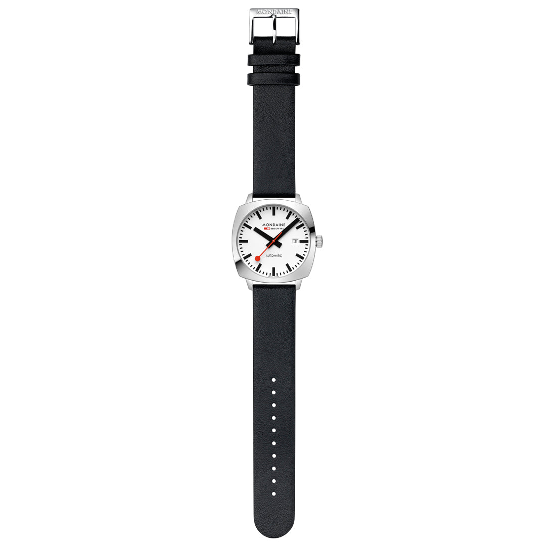 Mondaine Cushion Automatic Black Vegan Leather Watch - MSL.3961B.LBV