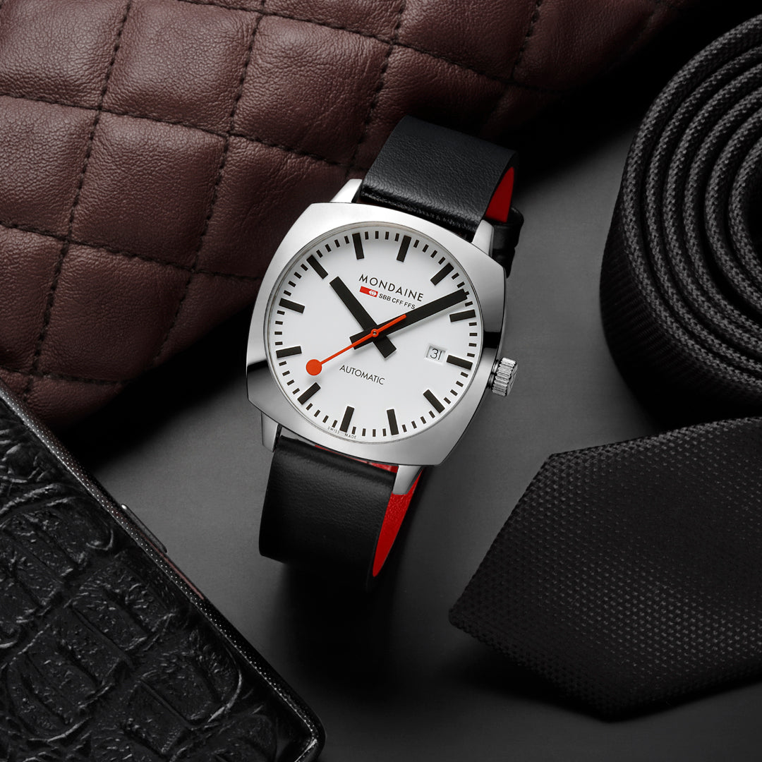 Mondaine Cushion Automatic Black Vegan Leather Watch - MSL.3961B.LBV