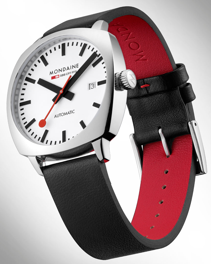 Mondaine Cushion Automatic Black Vegan Leather Watch - MSL.3961B.LBV