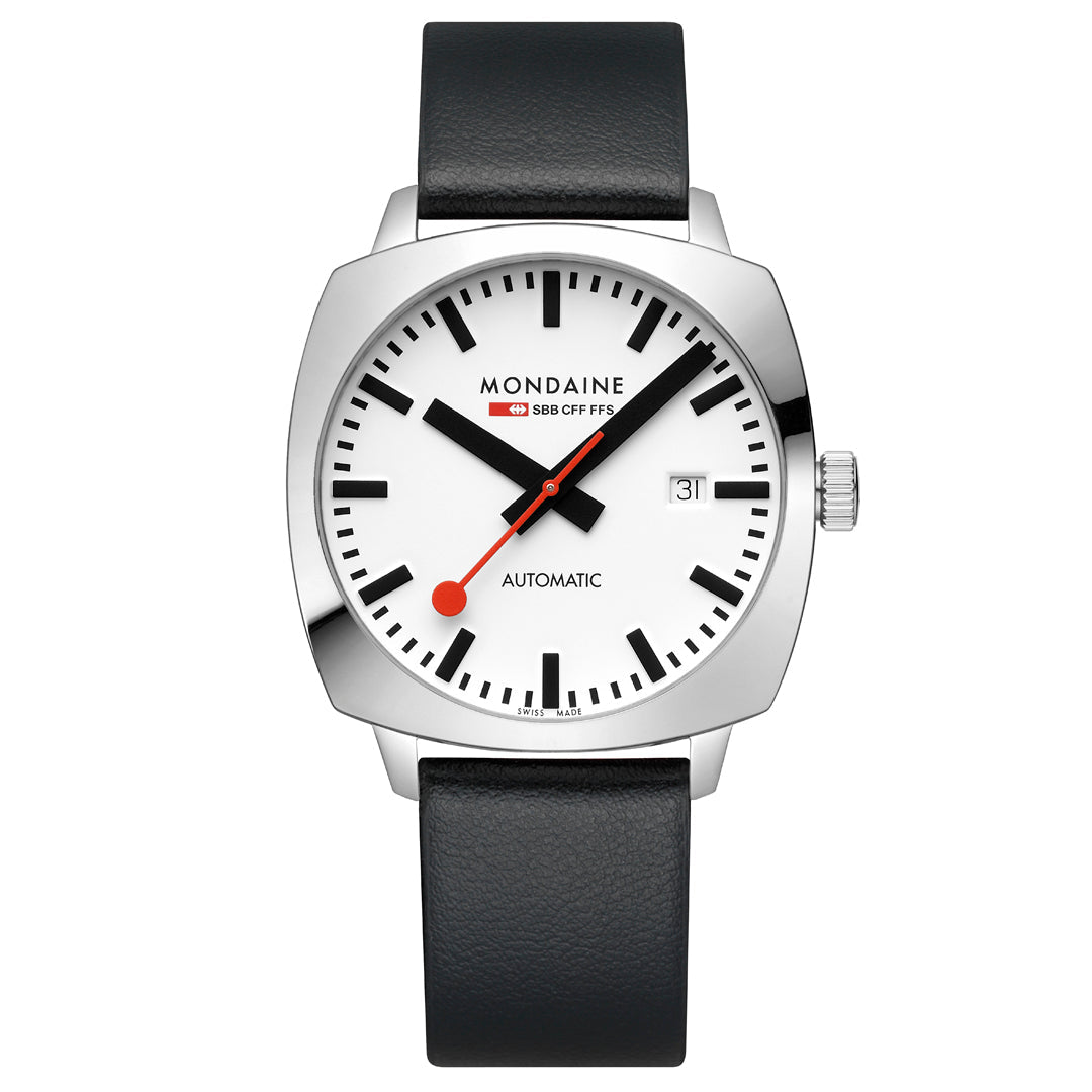 Mondaine Cushion Automatic Black Vegan Leather Watch - MSL.3961B.LBV