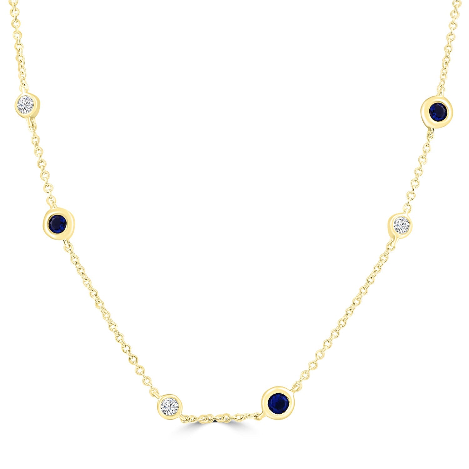 Diamond and Sapphire Necklace with 0.10ct Diamonds in 9ct Yellow Gold