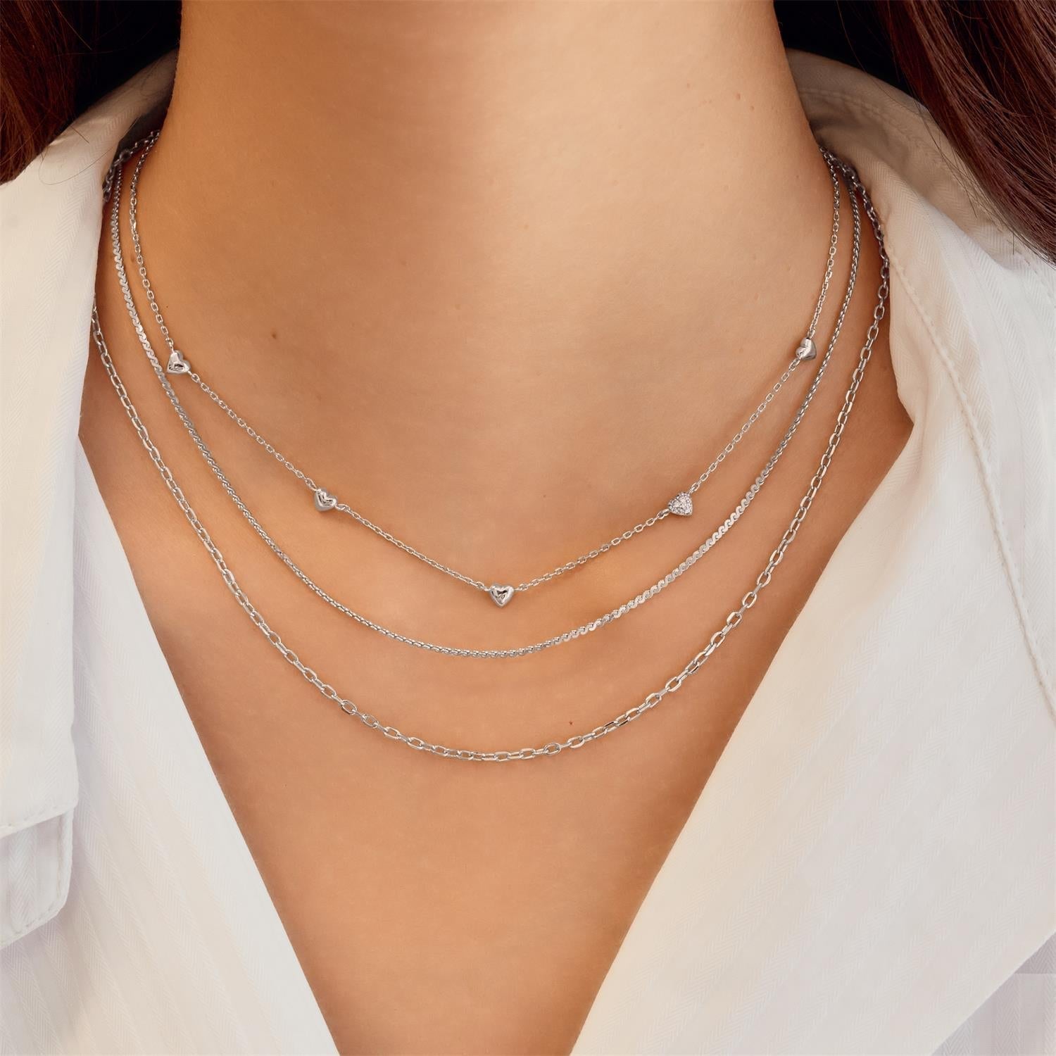 Ania Haie Silver Pave Puffed Heart Station Necklace
