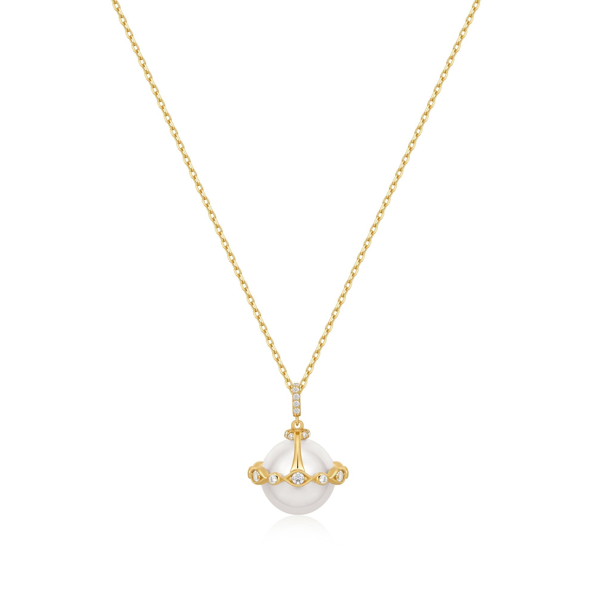 Ania Haie Gold Shell Pearl Halo Evil-Eye Necklace