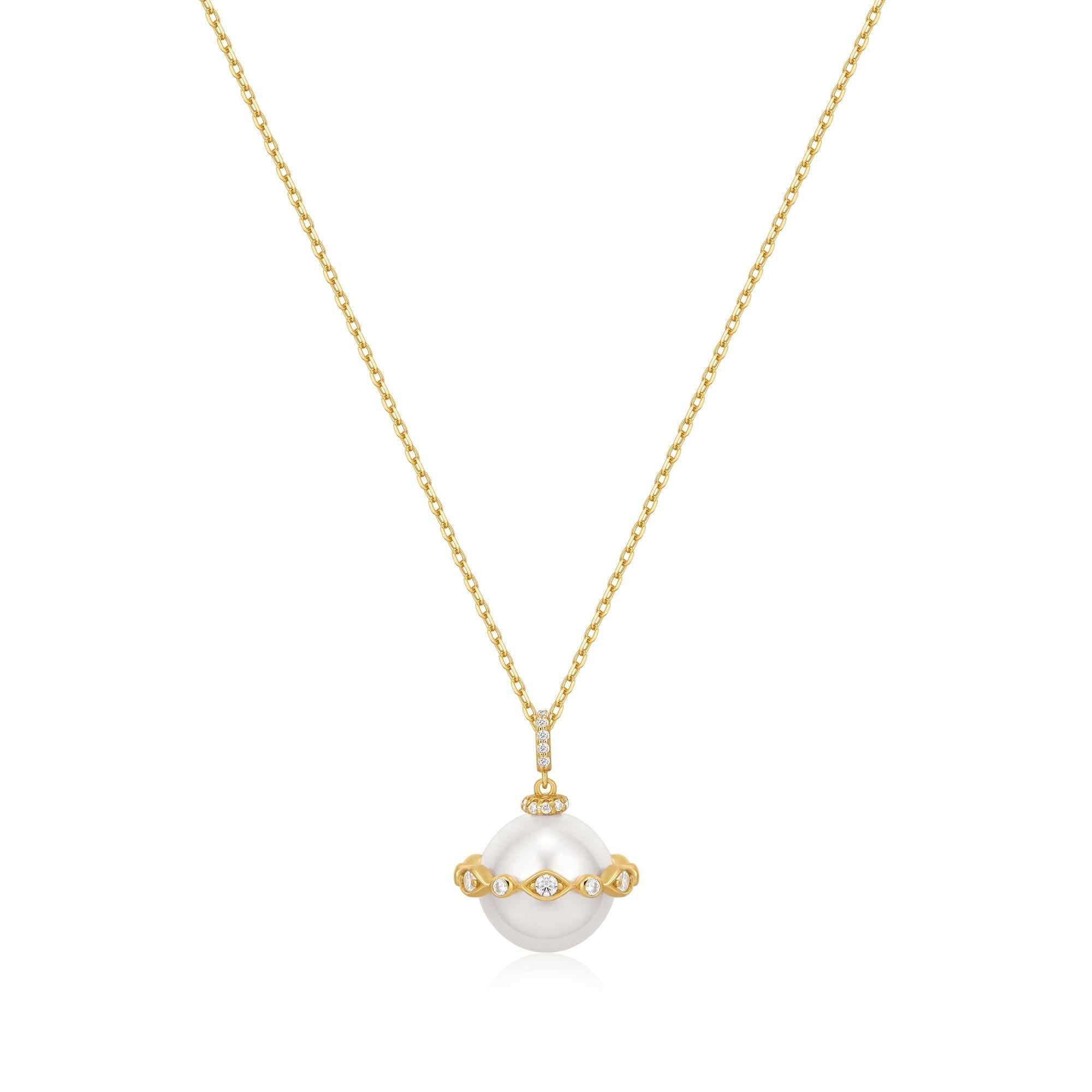 Ania Haie Gold Shell Pearl Halo Evil-Eye Necklace