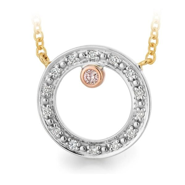 Pink & White Diamond Halo Necklace