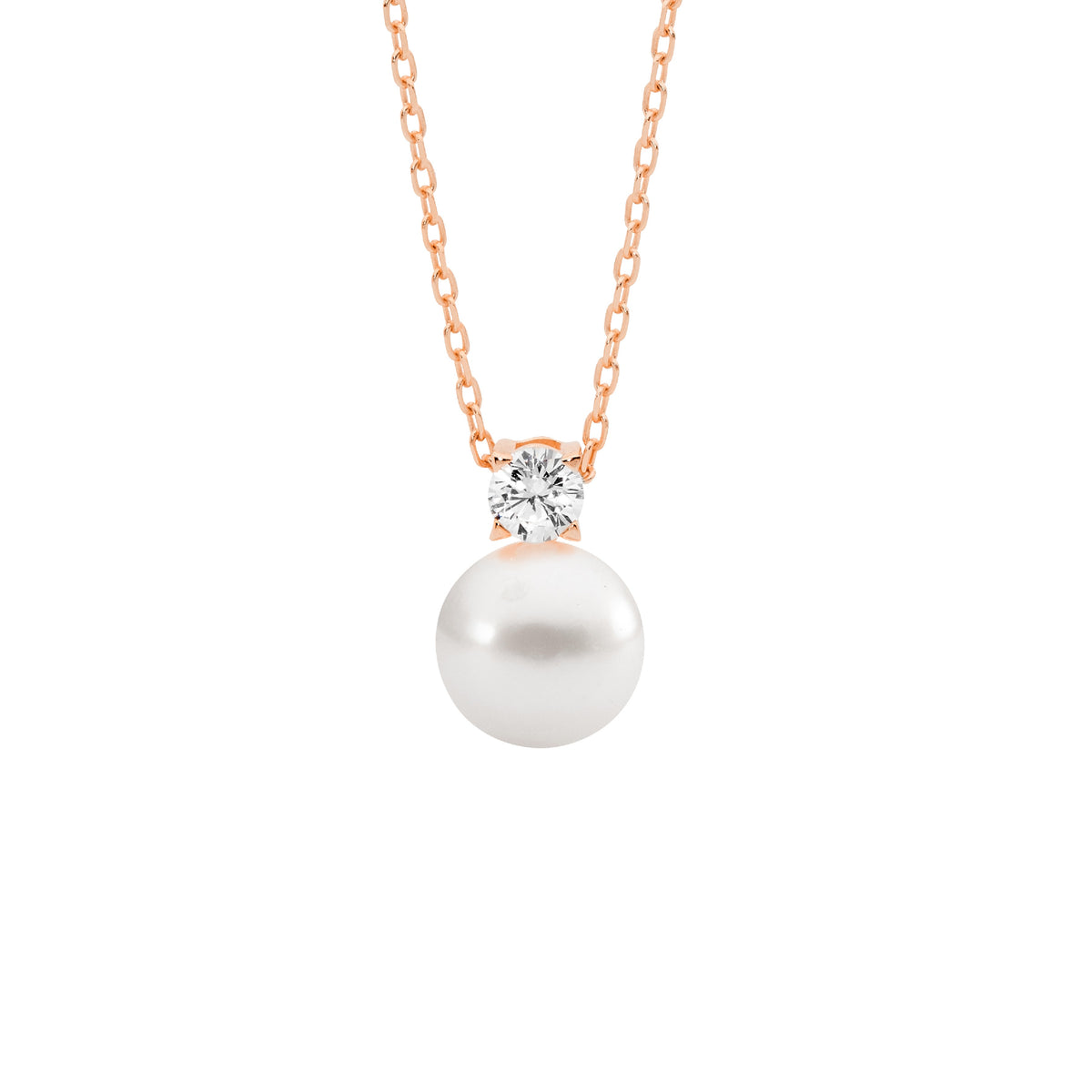 Rose Gold Plated Sterling Silver Cubic Zirconia Pearl Pendant